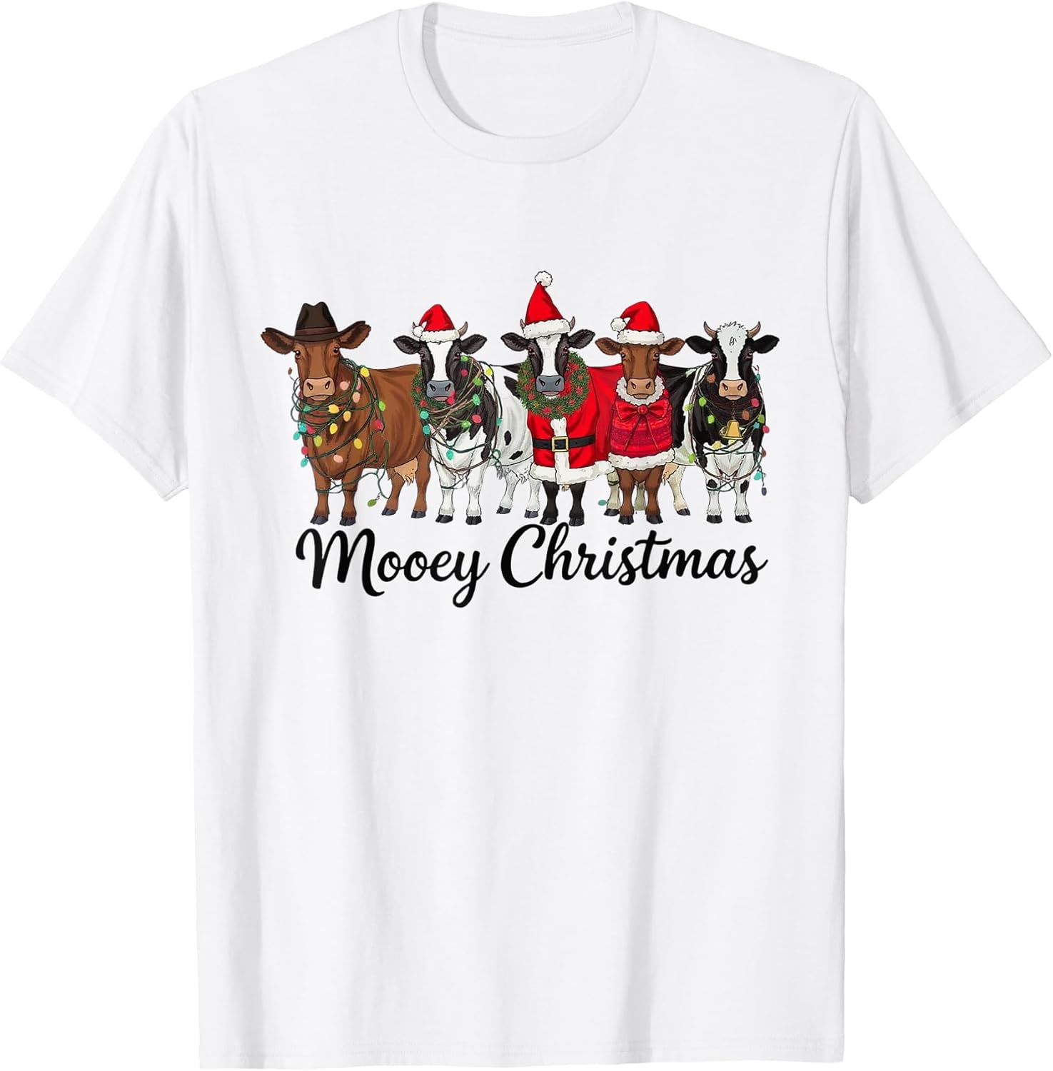 Funny Mooey Christmas Cow Lights Farm Animal Xmas Holiday T-Shirt