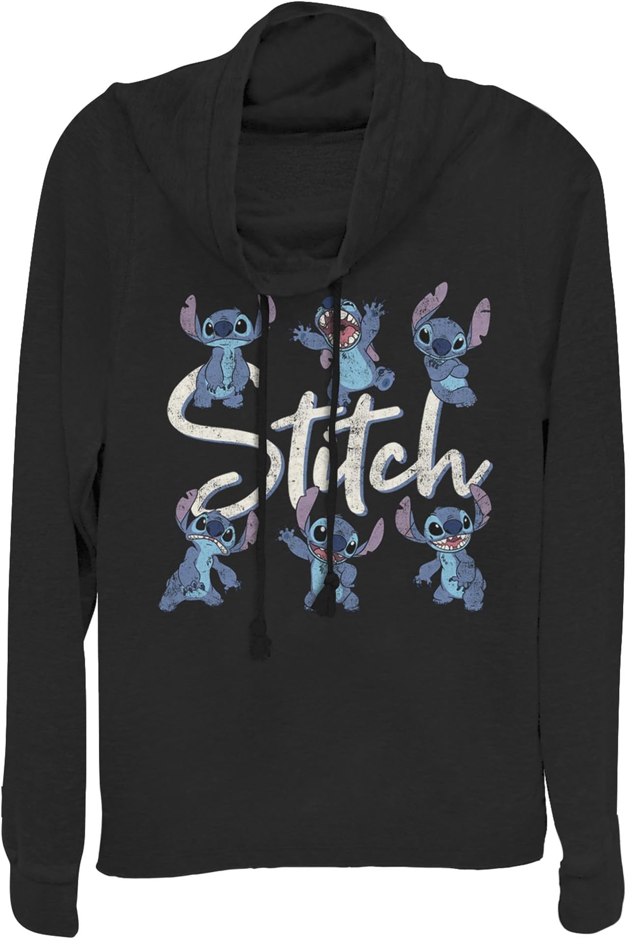 Disney Womens Lilo & Stitch Stitch Poses Women's Long Sleeve Cowl Neck Pullover