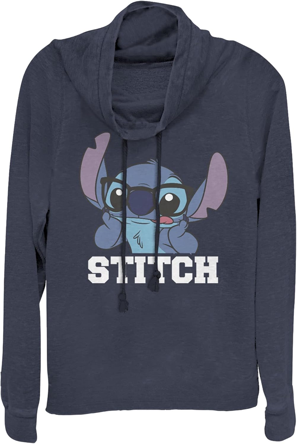 Disney Lilo & Stitch Silly Black Glasses Women\u2019s Cowl Neck Pullover - Cute Cozy Sweatshirt for Fans