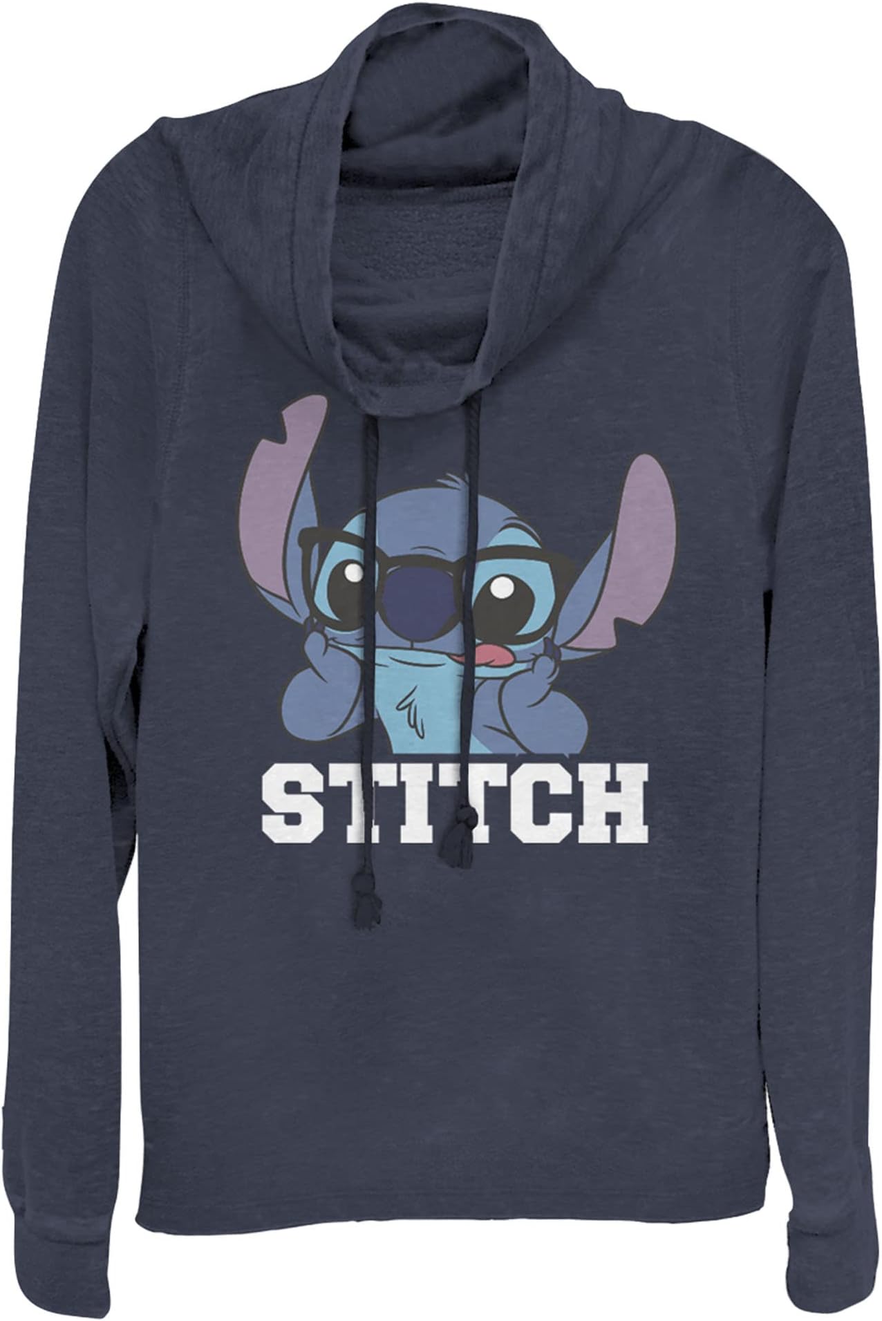 Disney Lilo & Stitch Silly Black Glasses Women's Cowl Neck Pullover - Cute Cozy Sweatshirt for Fans