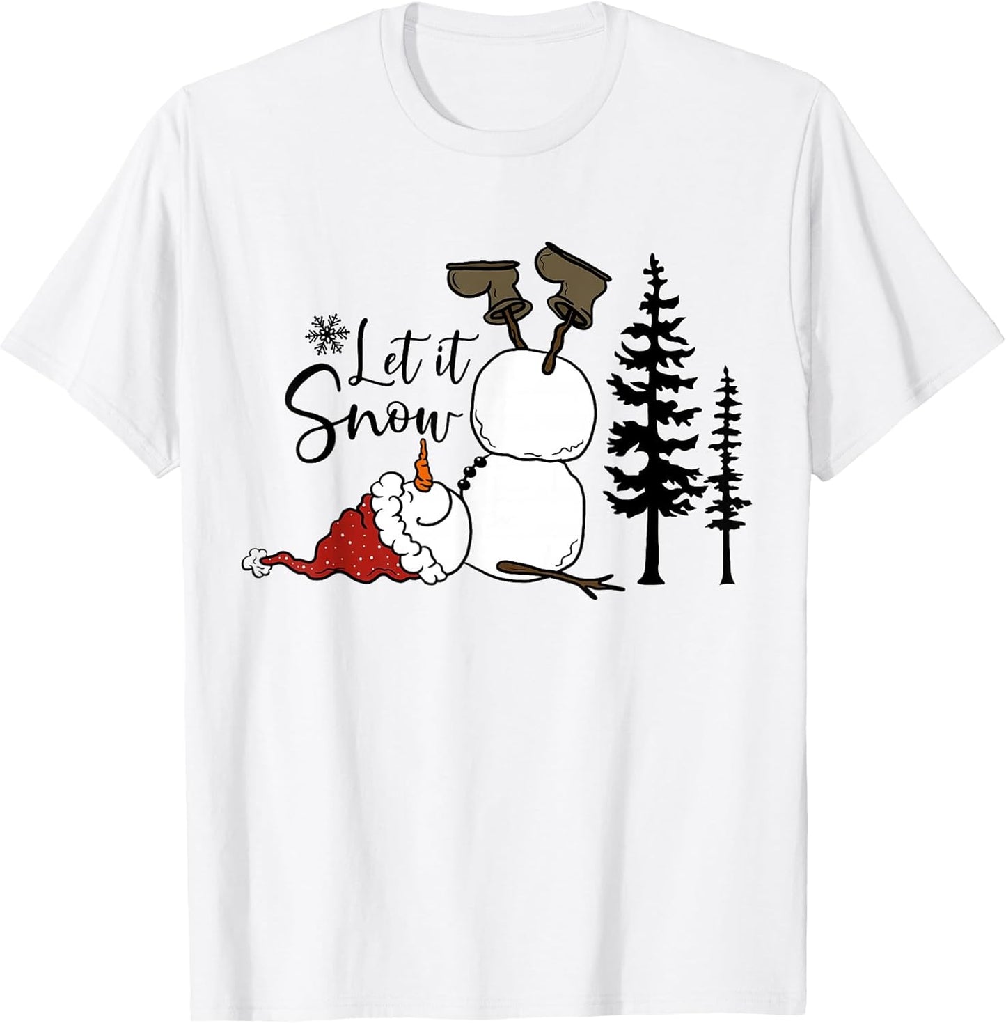 Let It Snow Christmas Snowman Snowflakes Xmas Holiday Pajama T-Shirt