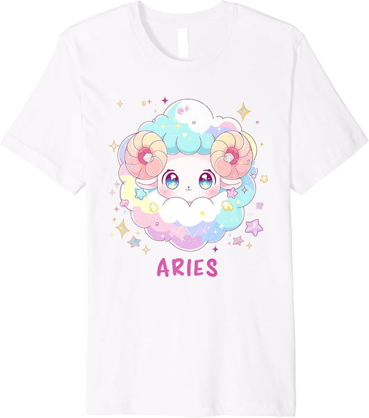 Celestial Astrology Aries Kawaii Chibi Ram Zodiac Sign Premium T-Shirt