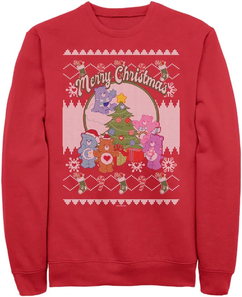 Fifth Sun Care Bears Men's Xmas Sweater Pullover Crew Fleece, Red, 3X-Large
