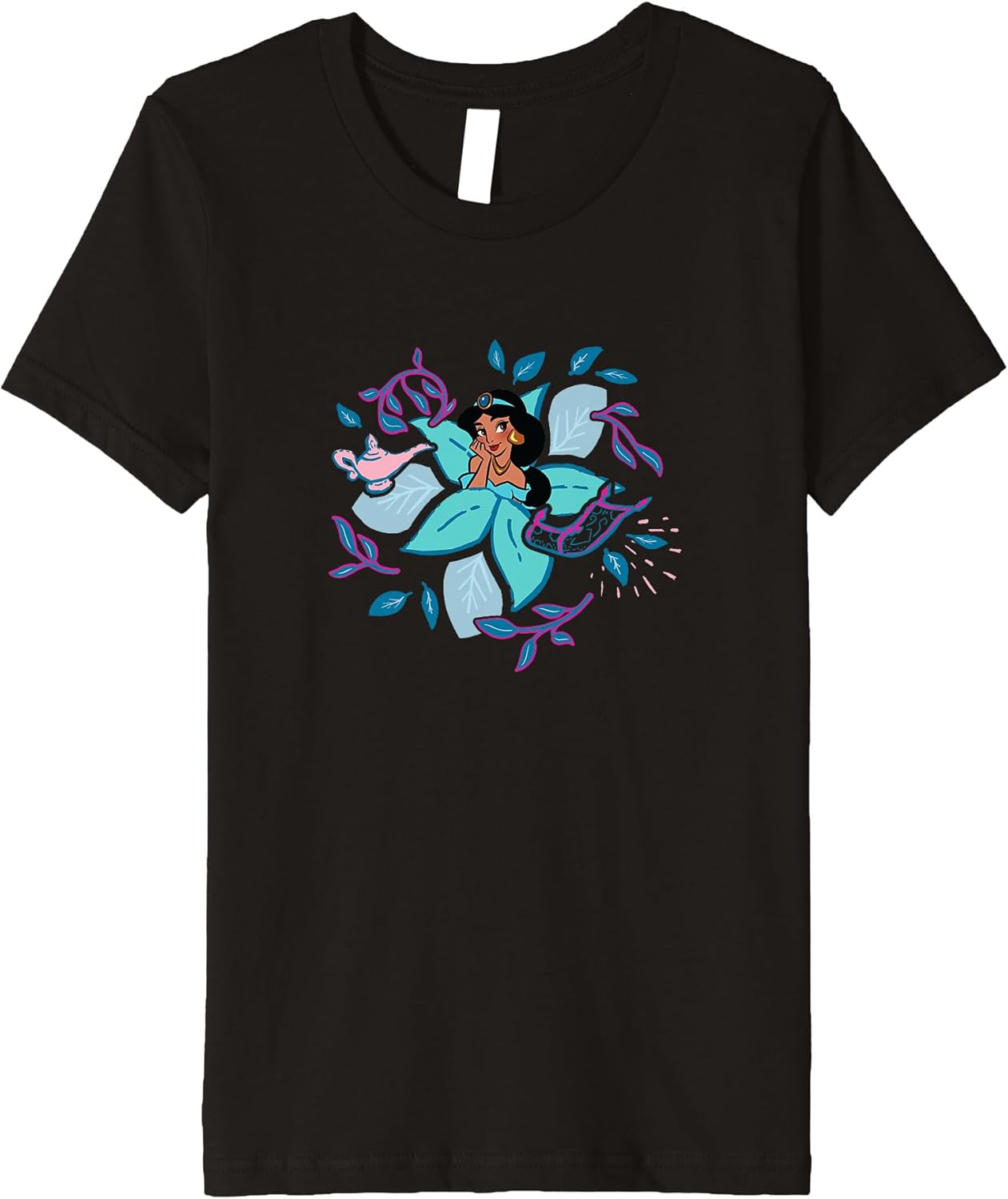 Kids Disney Aladdin Jasmine Floral Lotus Classic Chibi Portrait Premium T-Shirt