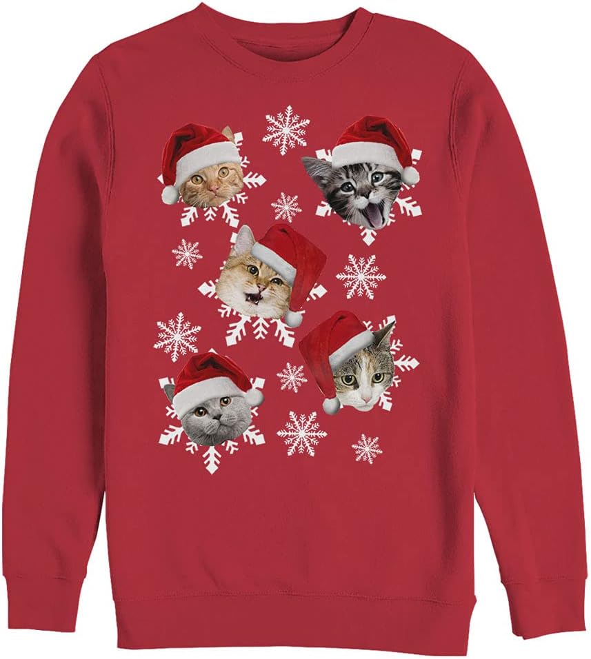 LOST GODS Men's Ugly Christmas Cat Snowflakes Sweatshirt