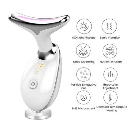 7-Color LED Facial Massager & Red Light Therapy Wand for Face and Neck