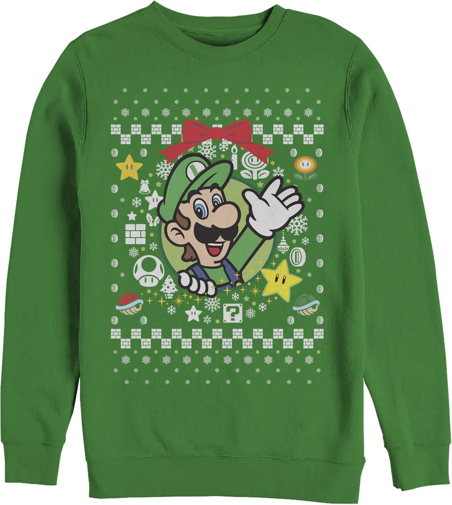 Nintendo unisex-adult Wreath Luigi Sweater