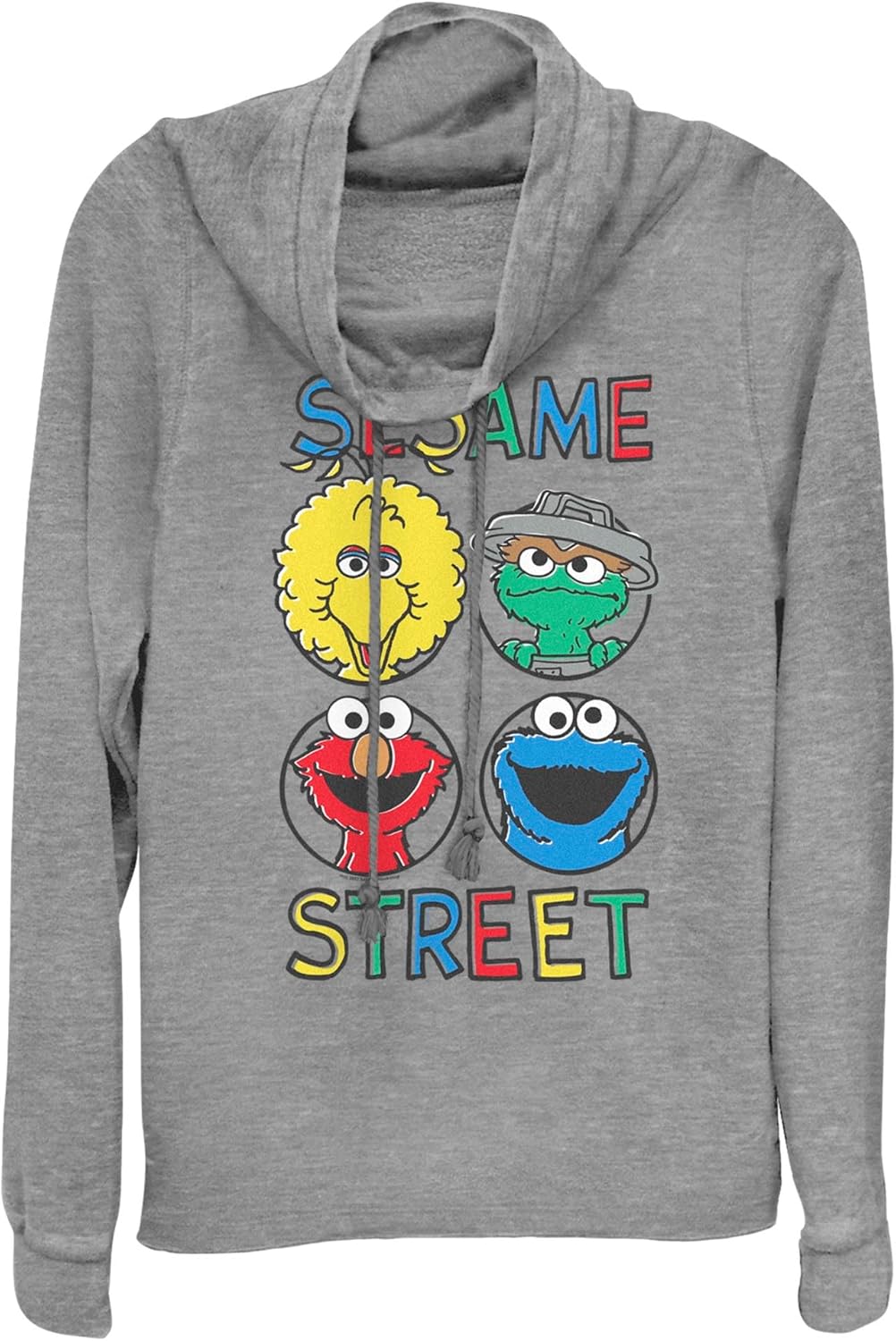 pregNUT Sesame Street Elmos and Friends Circle Grid Women's Cowl Neck Long Sleeve Knit Top