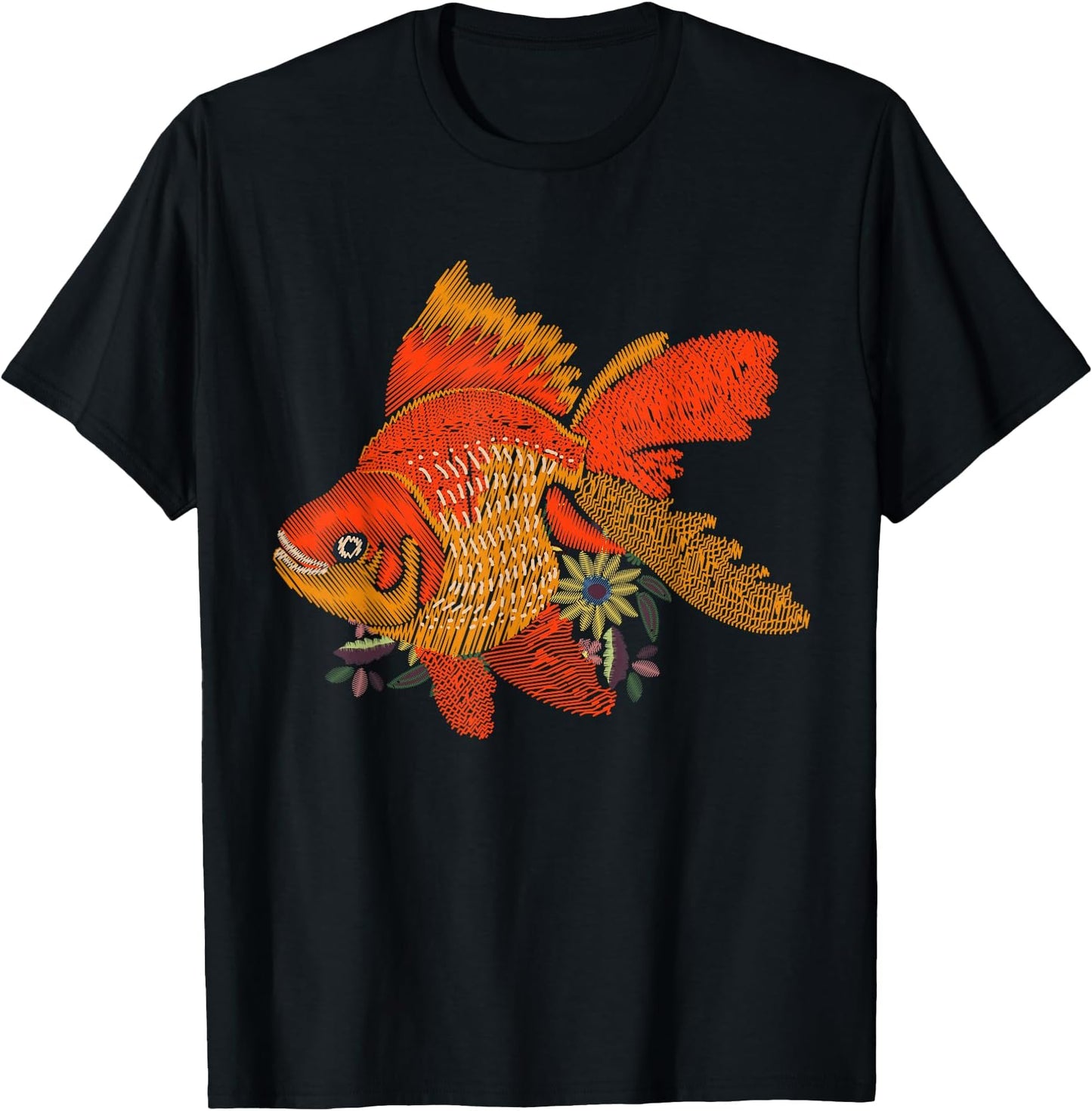 Japanese Goldfish Tshirt - Vintage Floral Embroidery Look