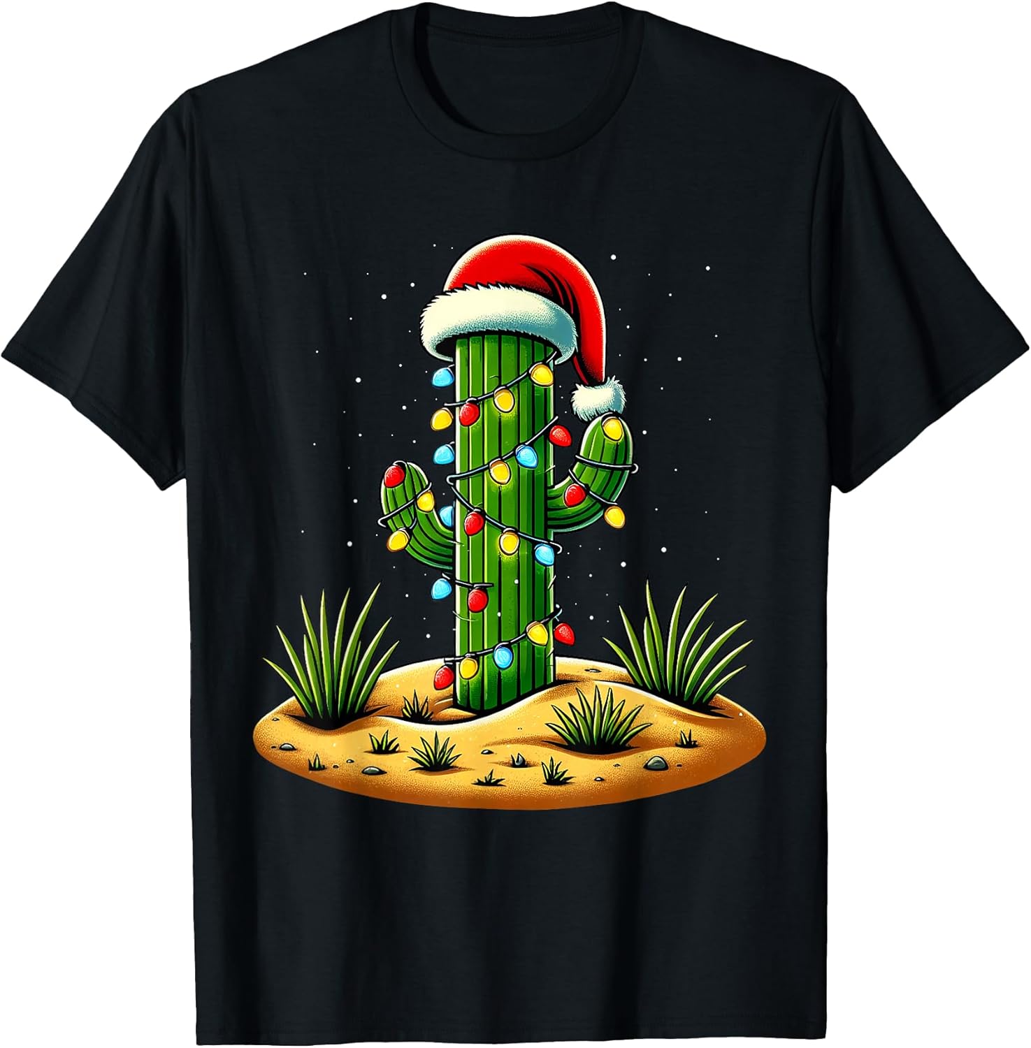 Christmas Lights Cactus Lover Funny Xmas Matching Family T-Shirt