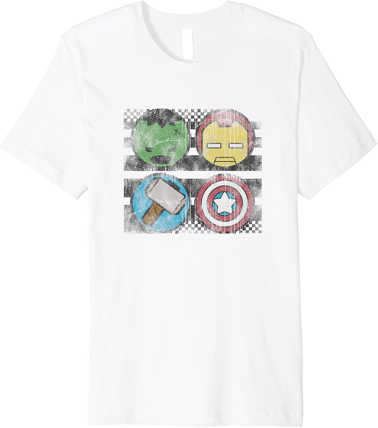 Marvel Kawaii Chibi Avengers Circle Icons Distressed Logo Premium T-Shirt