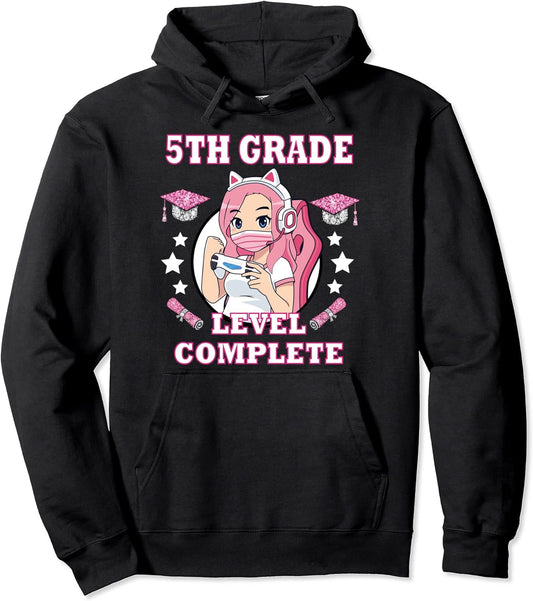 5th grade complete funny gaming graduation anime girl Pullover Hoodie