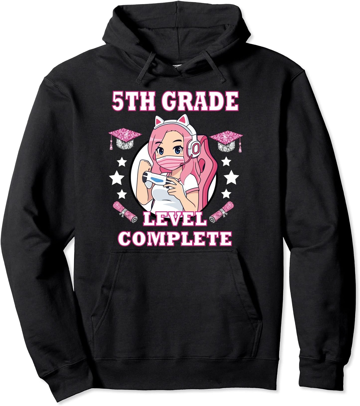 5th grade complete funny gaming graduation anime girl Pullover Hoodie