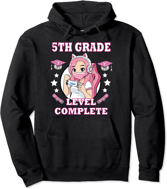 5th grade complete funny gaming graduation anime girl Pullover Hoodie