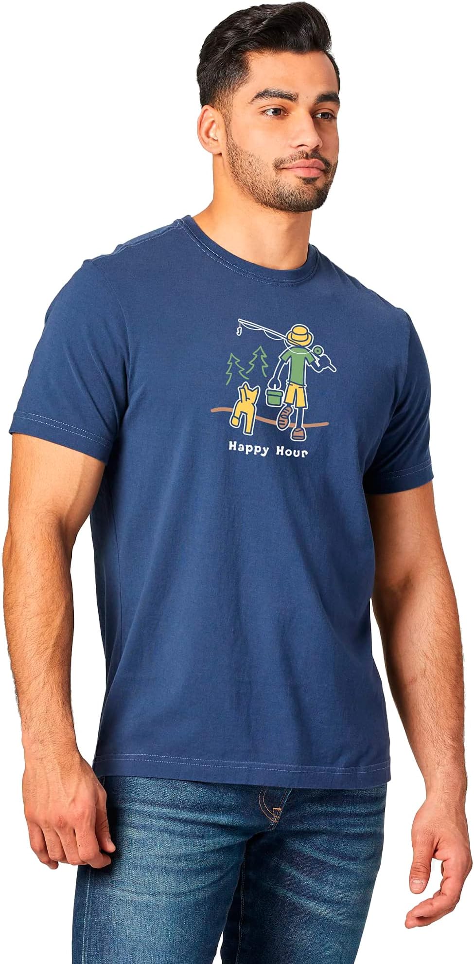 Life is Good Men's Crusher Tee Shirt, Short Sleeve Cotton Graphic T-Shirts, Happy Hour Fish