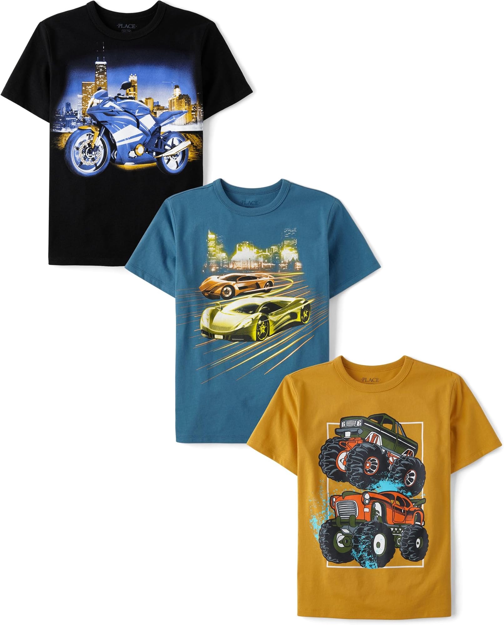 The Children's Place Boys Animals,Cars Short Sleeve Graphic T-Shirts,3 Pack