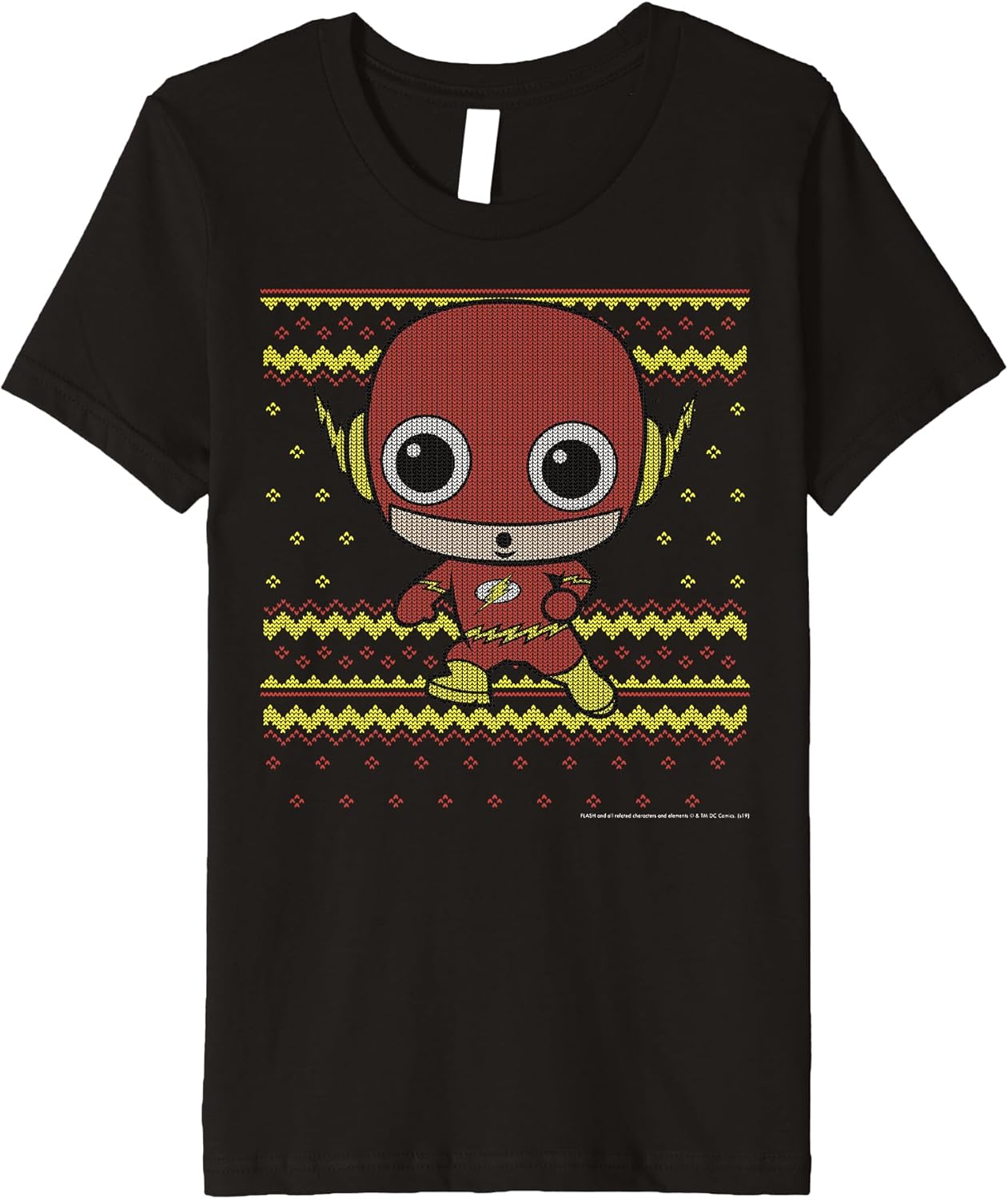 Kids DC Comics The Flash Chibi Christmas Sweater Style Premium T-Shirt