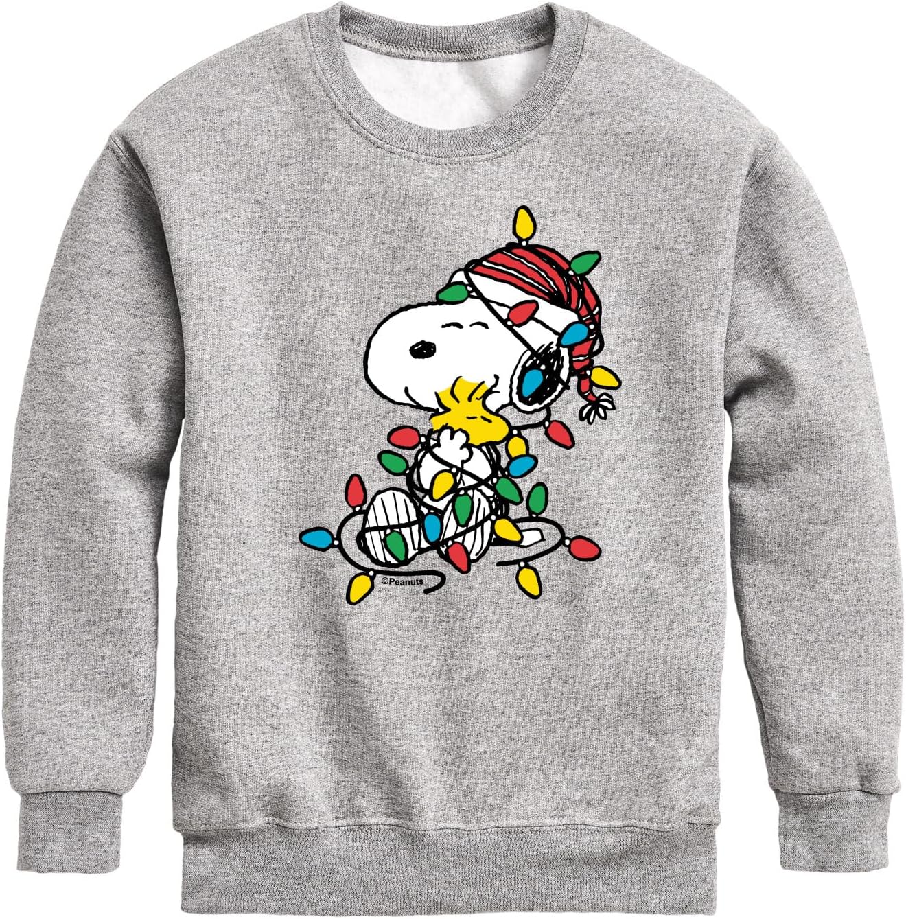 Peanuts - Snoopy Woodstock Christmas Lights - Boys Crew Fleece Sweatshirt