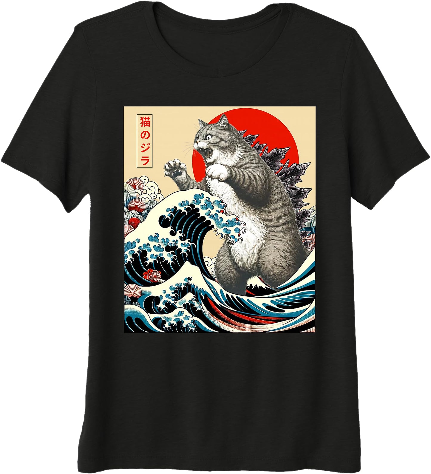 Catzilla Cat Japanese Art Funny Cat Gifts For Men Women Kid Premium Tri-blend