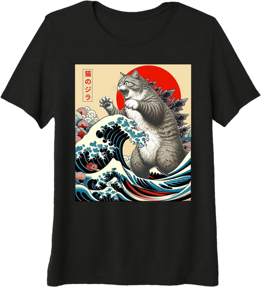Catzilla Cat Japanese Art Funny Cat Gifts For Men Women Kid Premium Tri-blend