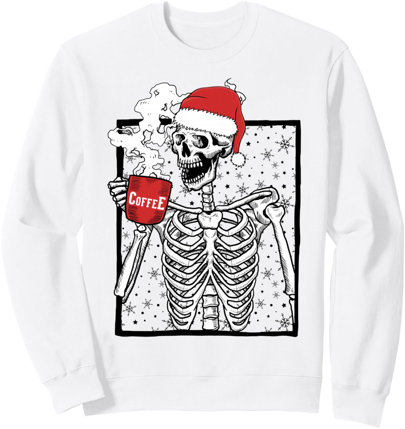 Funny Christmas Skeleton Drinking Coffee Smiling Skull Sweatshirt