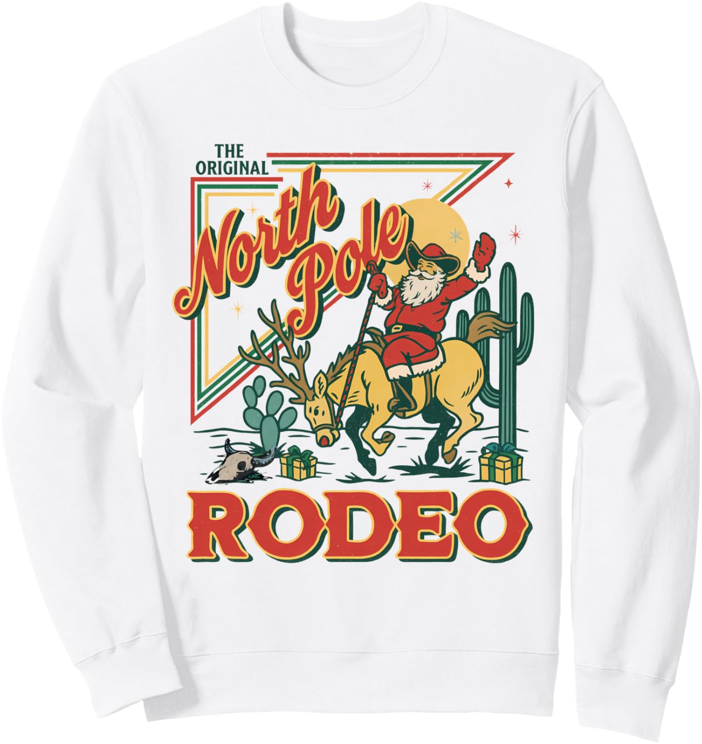 Retro North Pole Rodeo, Festive Cowboy Santa Christmas Tees Sweatshirt