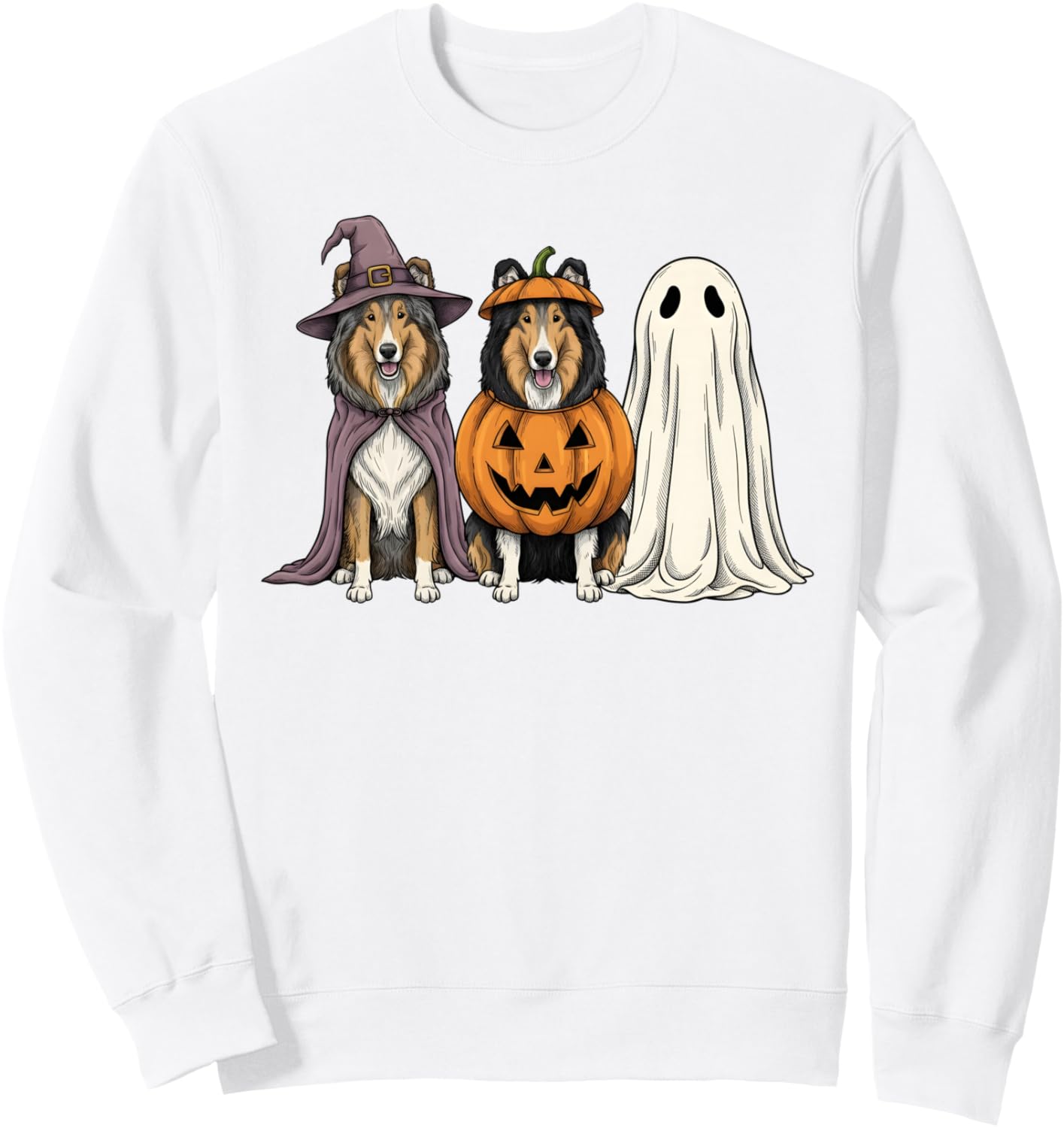 Spooky Ghost Rough Collie Pumpkin Halloween Dog Lover Sweatshirt