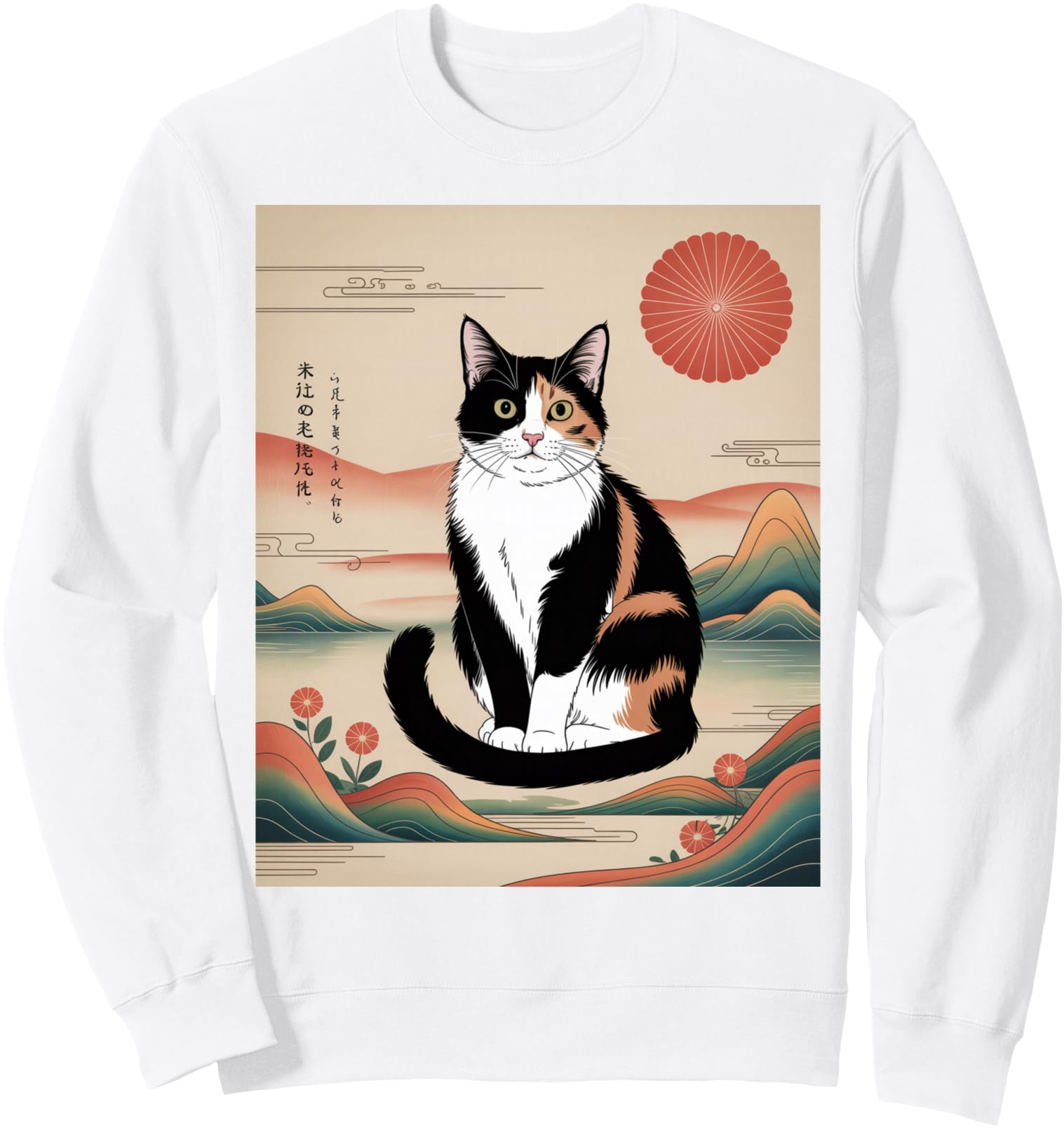 Vintage Surrealism Calico Cat Shirt Japanese Painting Graphi Sweatshirt