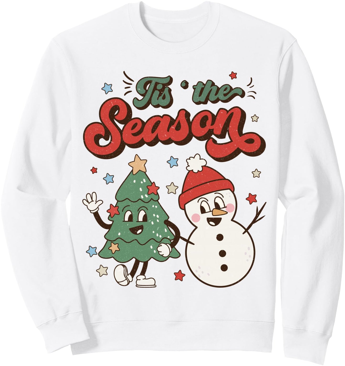Vintage Christmas Tis The Season Christmas Tree Snowman Sweatshirt