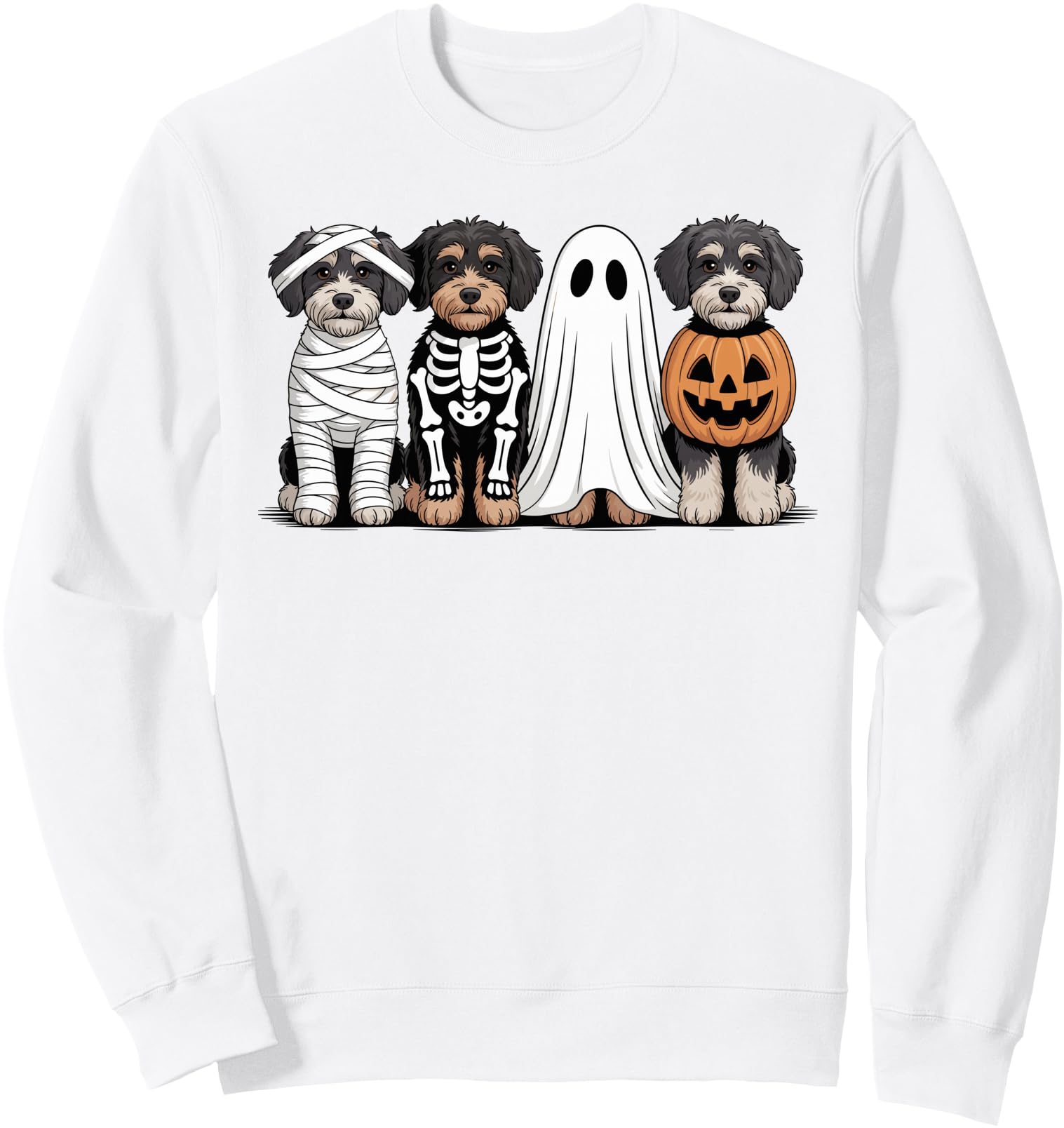 Spooky Ghost Aussiedoodle Pumpkin Halloween Dog Skeleton Sweatshirt