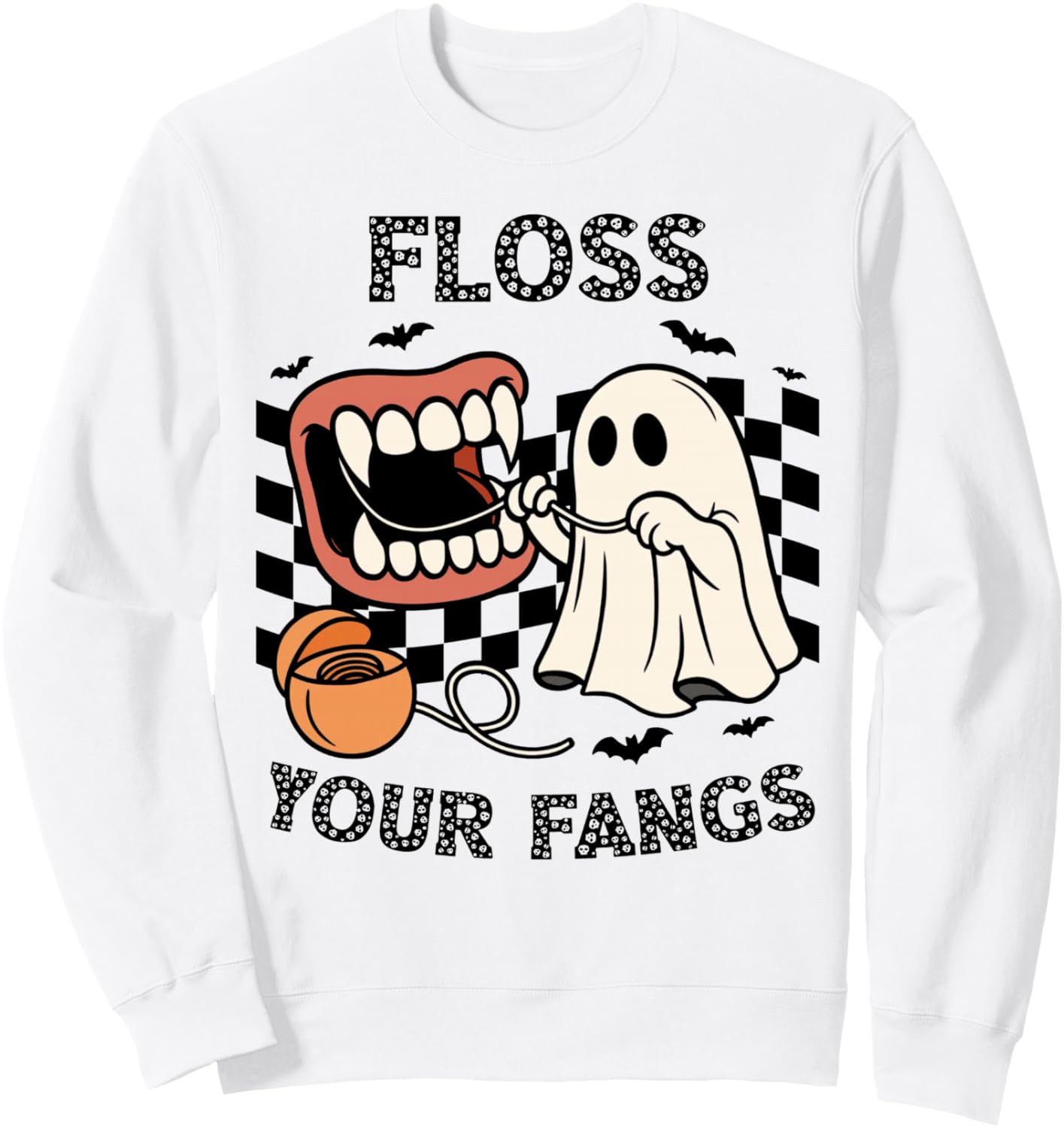 Floss Your Fangs Dentist Dental Hygienist Ghost Halloween Sweatshirt