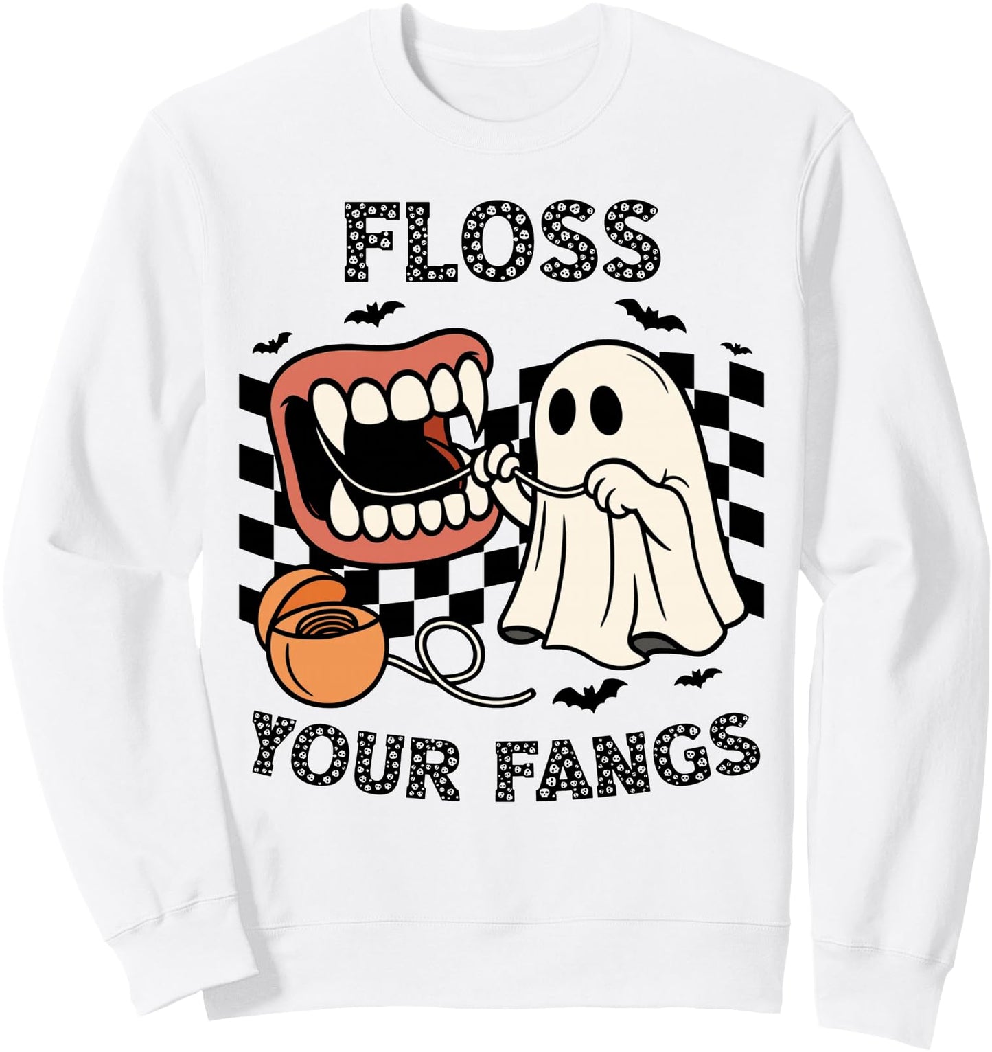 Floss Your Fangs Dentist Dental Hygienist Ghost Halloween Sweatshirt