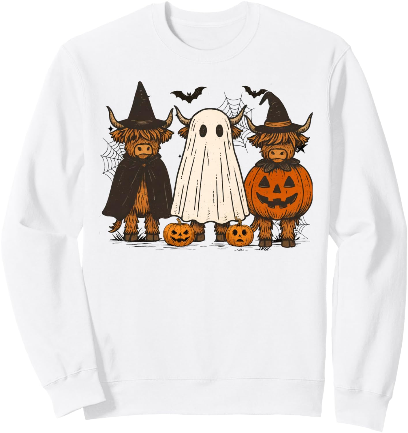 Halloween Highland Cow Witchy Cow Spooky Pumpkin Hello Fall Sweatshirt