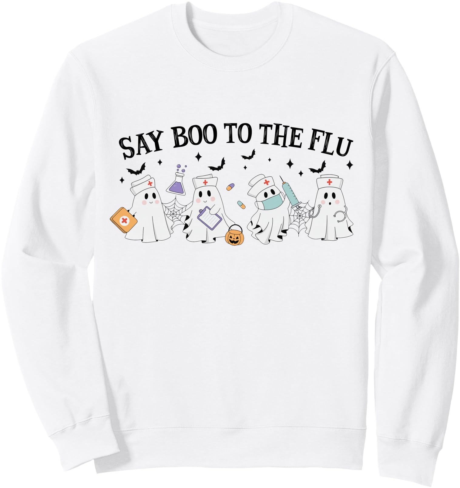 Retro Nurse Ghost Halloween Vaccine Say Boo To The Flu Sweatshirt