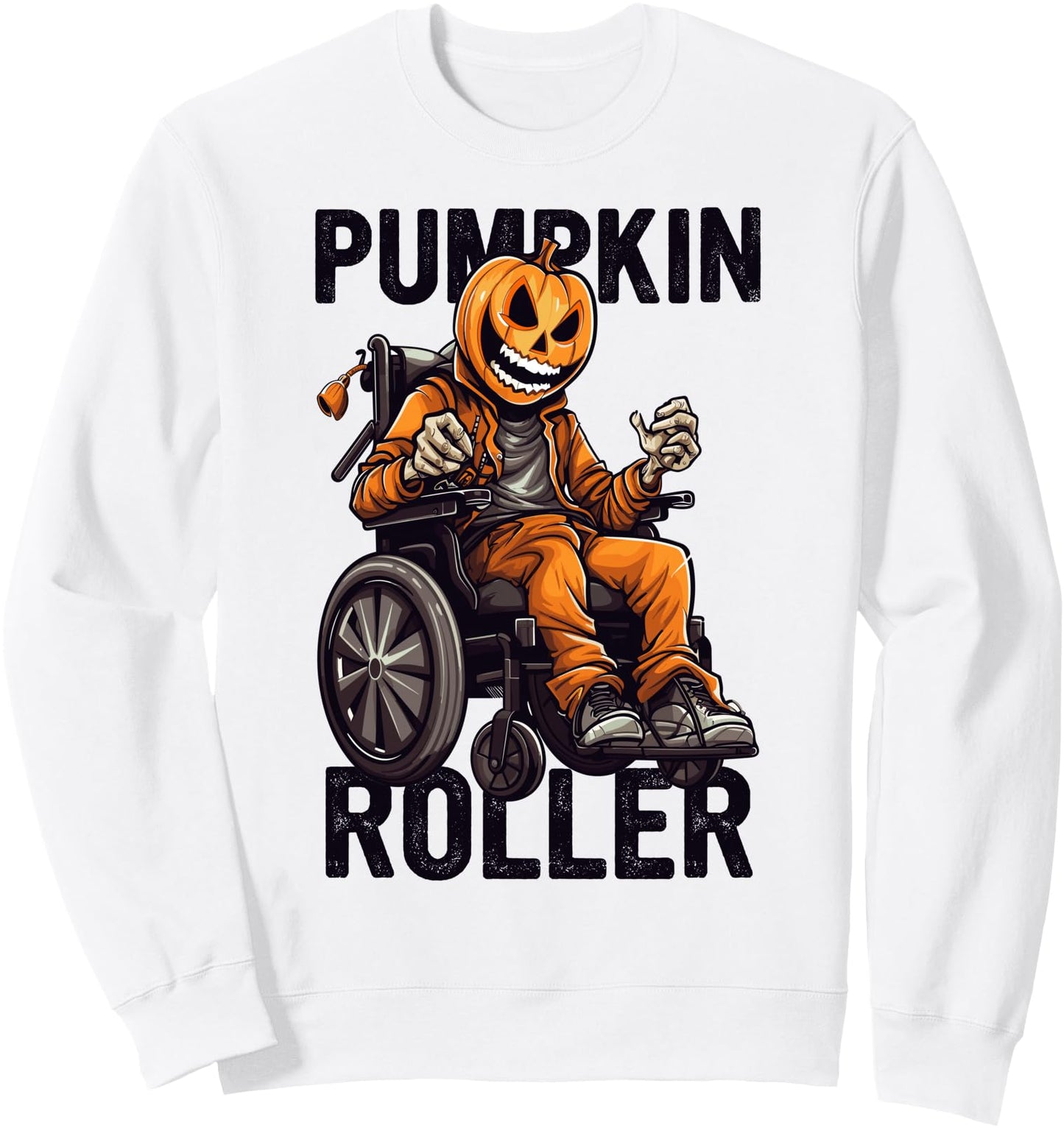 Wheelchair Costume Pumpkin Roller Halloween Handicap Joke Sweatshirt
