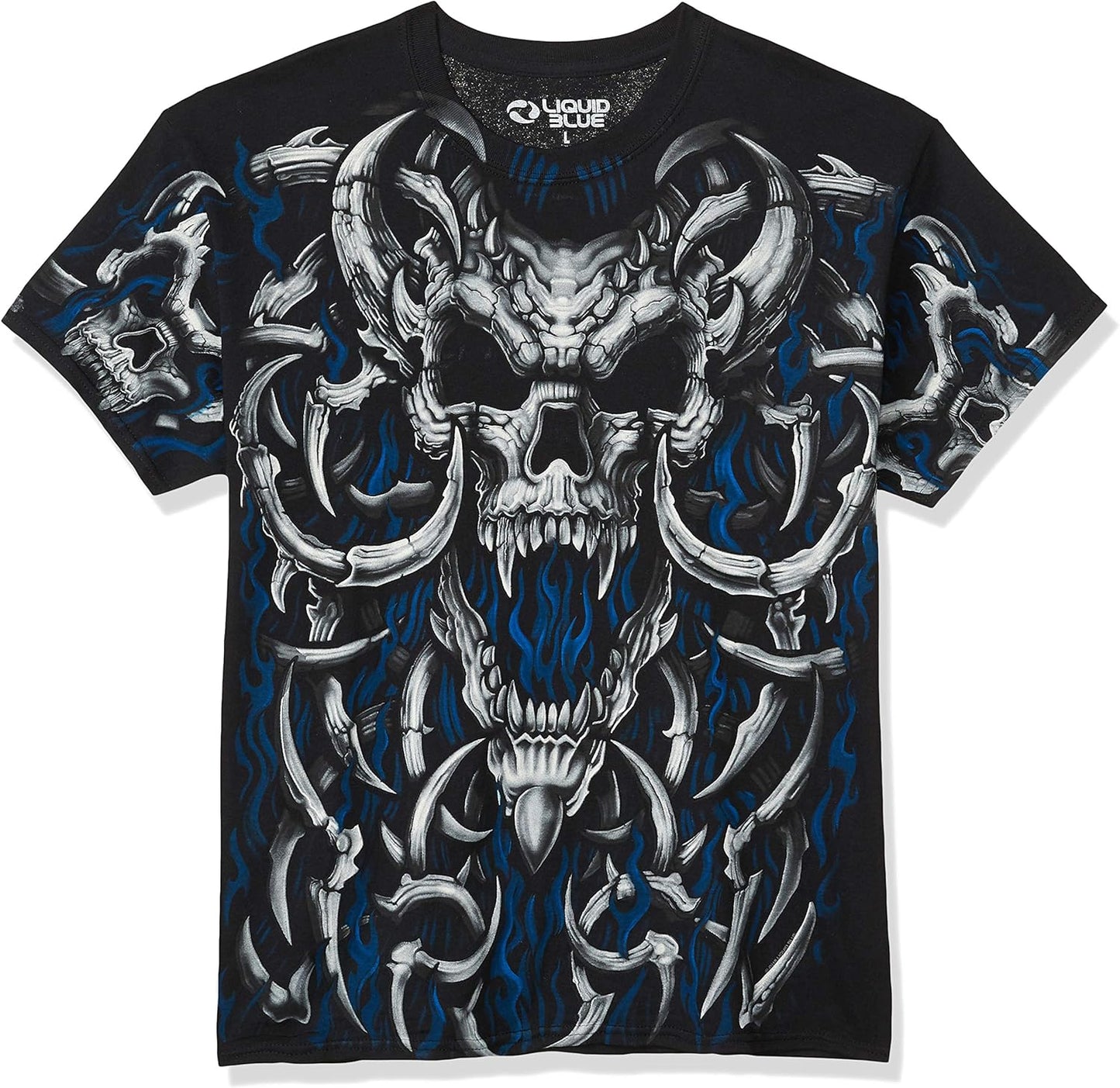 Liquid Blue Men's Blue Flame Skull T-Shirt