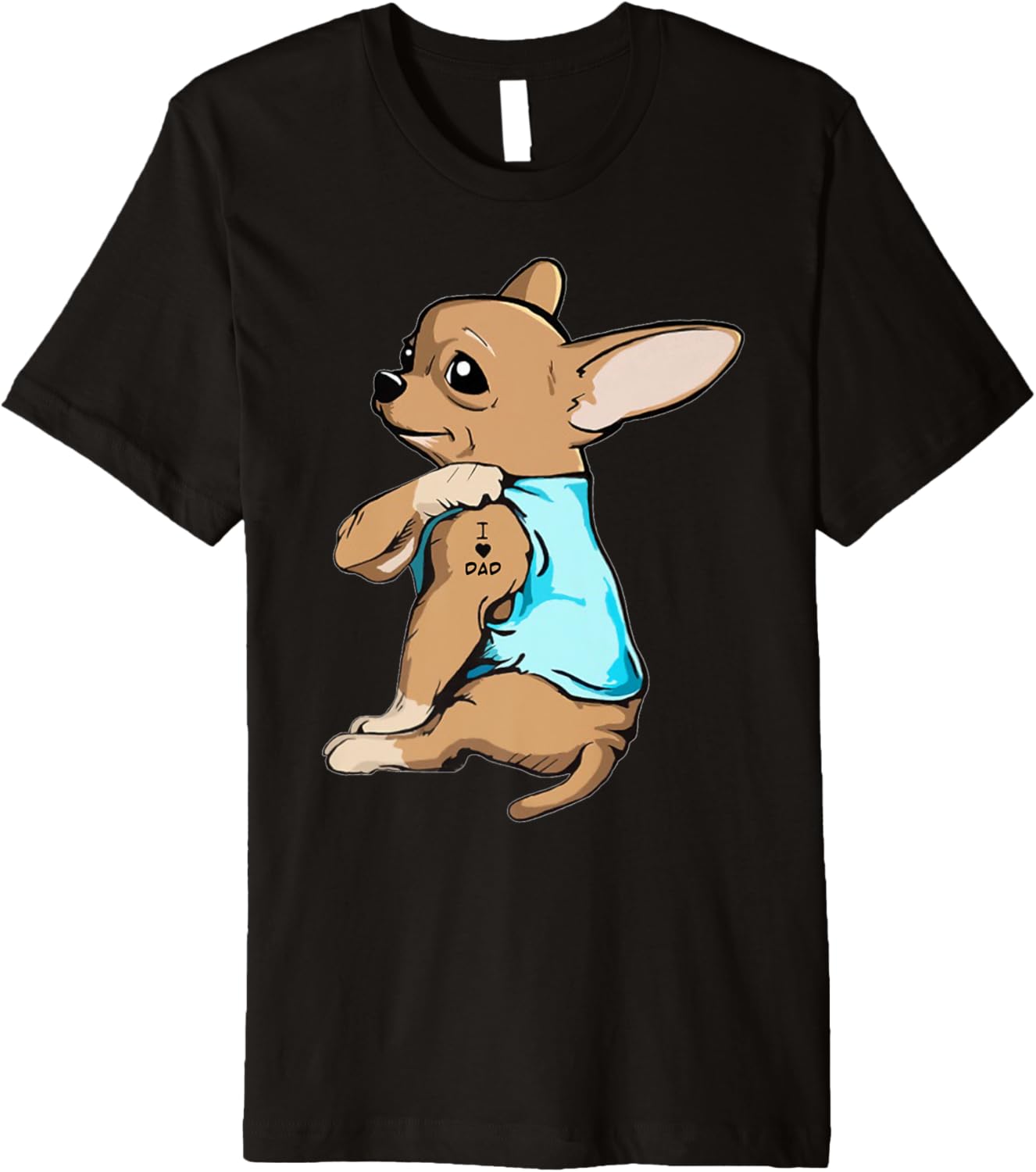 Chihuahua Tattoos I Love DAD Sitting Funny Gift Father's Day Premium T-Shirt