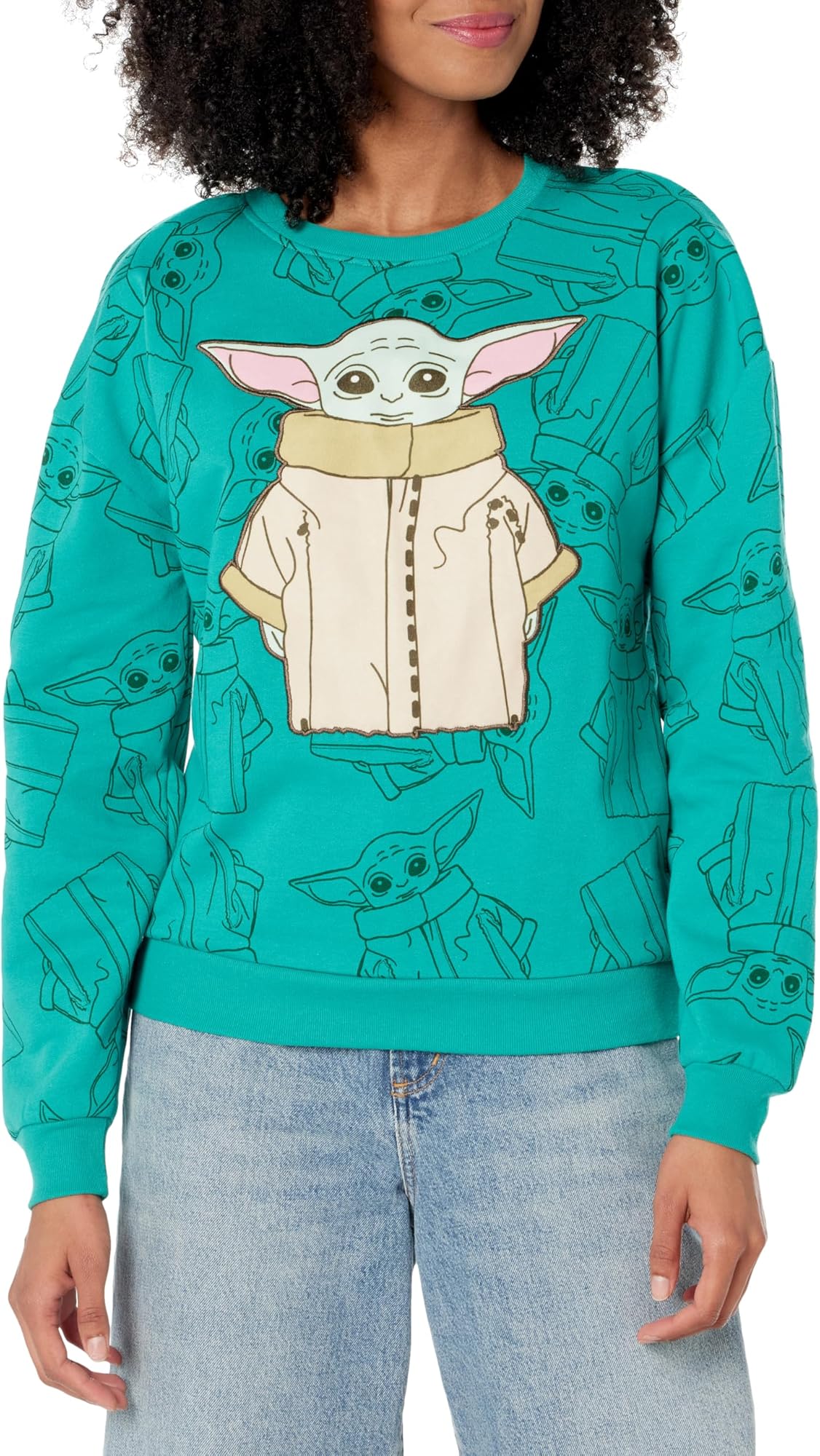 STAR WARS Women's Ladies Grogu The Mandelorian Baby Yoda Fleece Sweatshirt