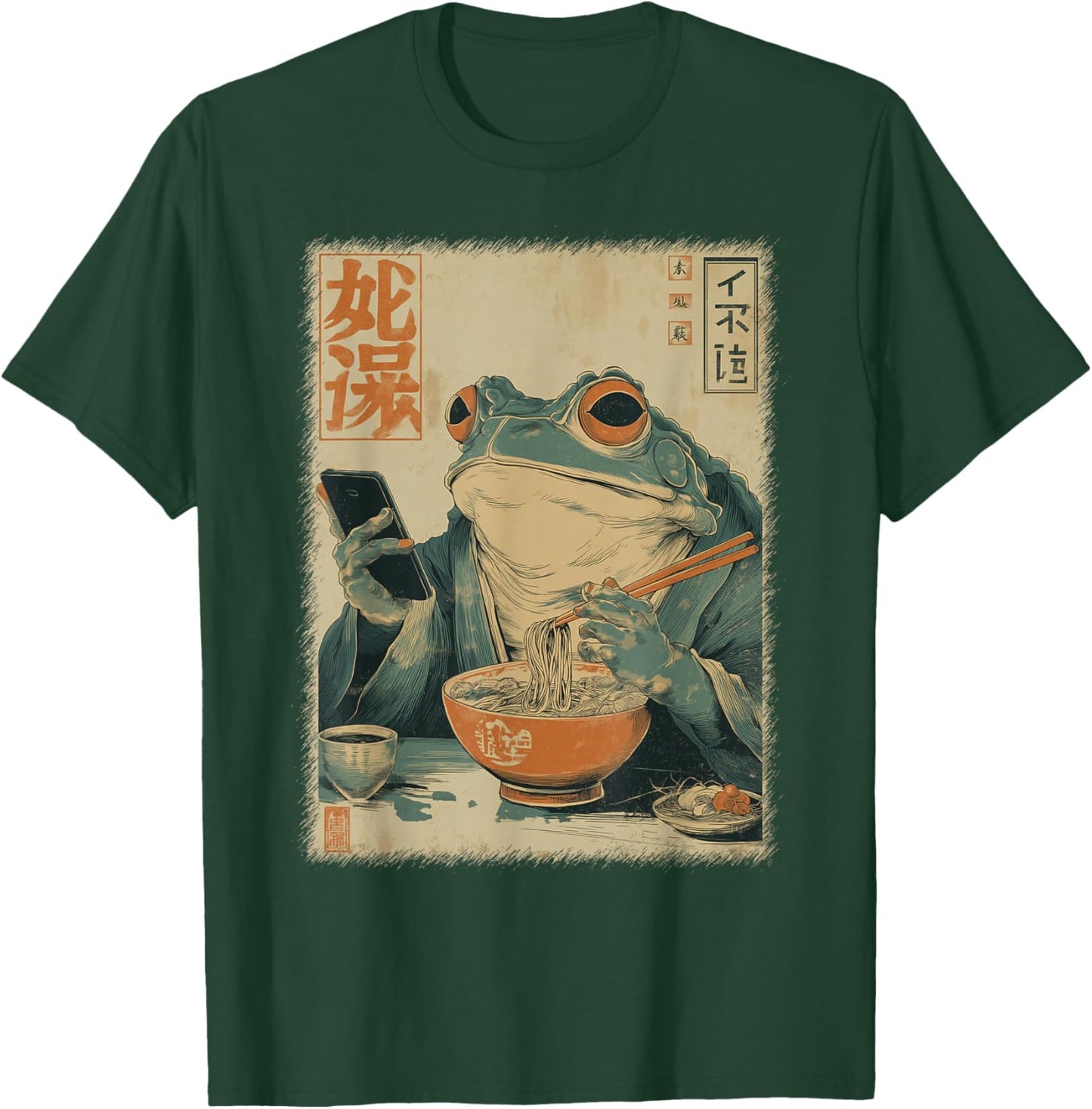 Funny Grumpy Frog Eat Ramen and Scroll Phone Japanese Art