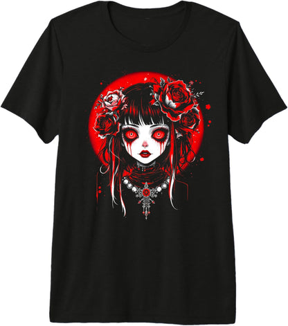 Horror Anime Manga Tee Gothic Outfit Japanese Chibi Girl Premium
