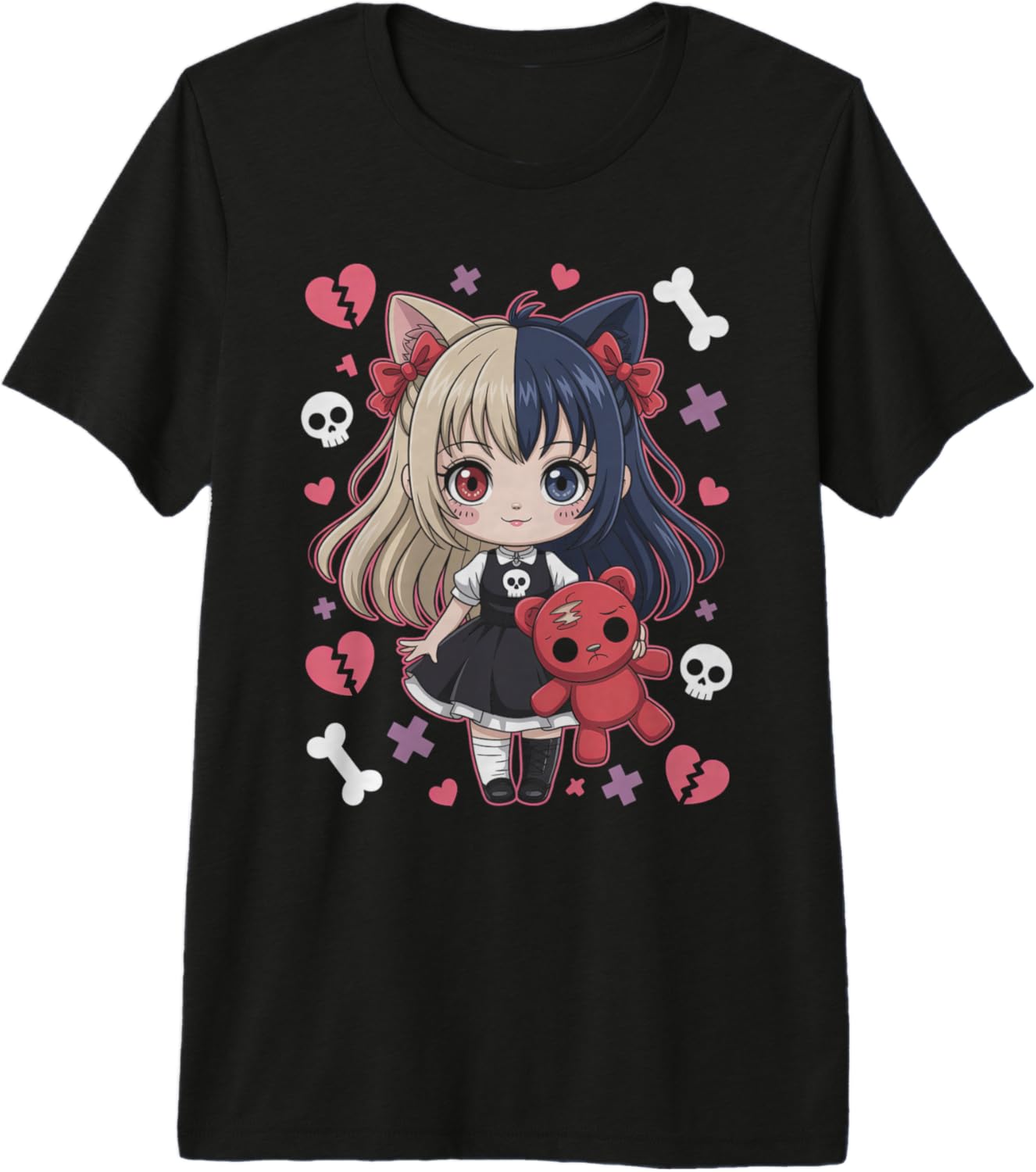 Goth Emo Girl with Teddybear Gothic Chibi Anime Girlie Premium Tri-Blend