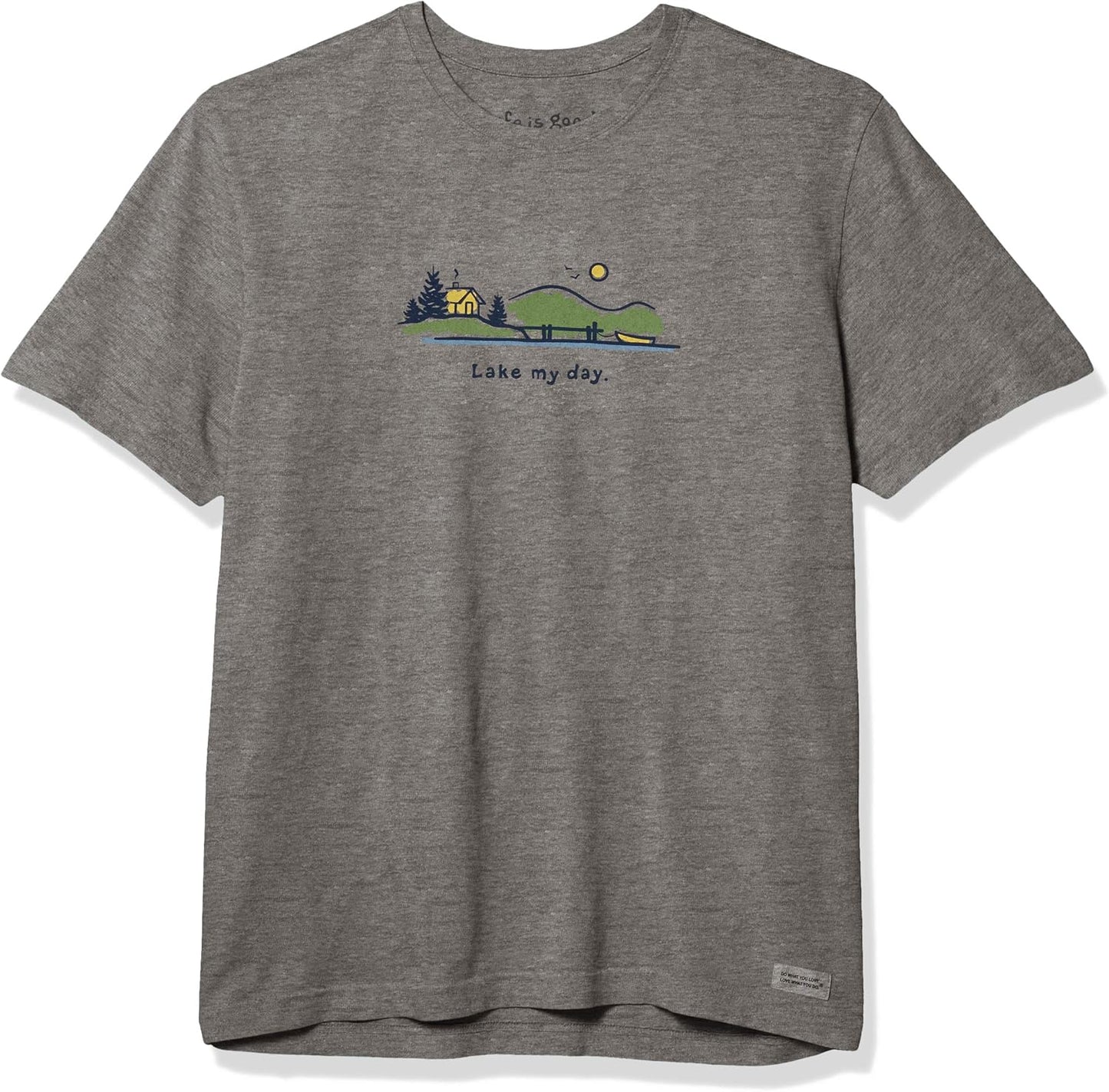 Life is Good. Mens Crusher Tee Lake My Day, Heather Gray