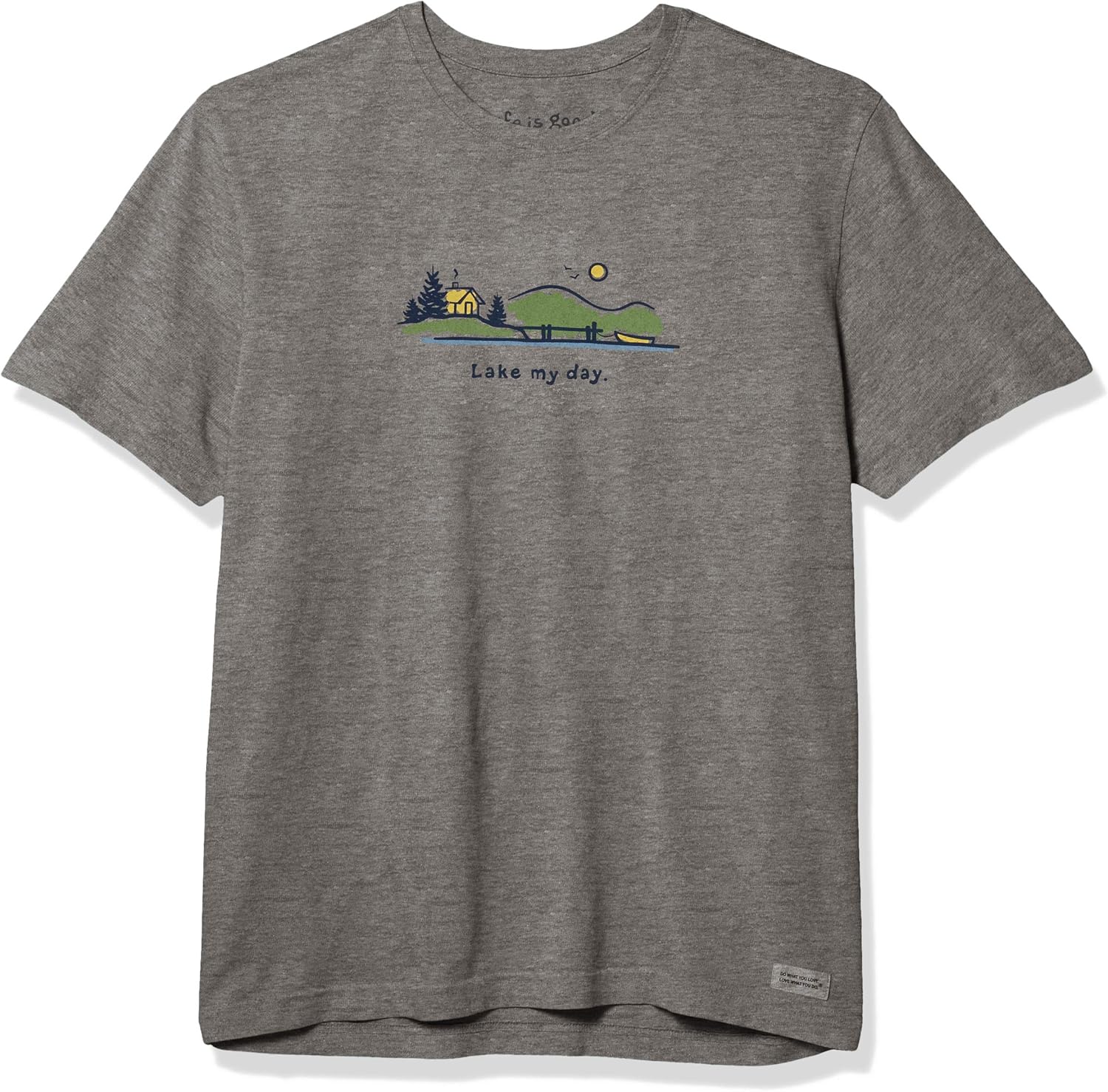Life is Good. Mens Crusher Tee Lake My Day, Heather Gray