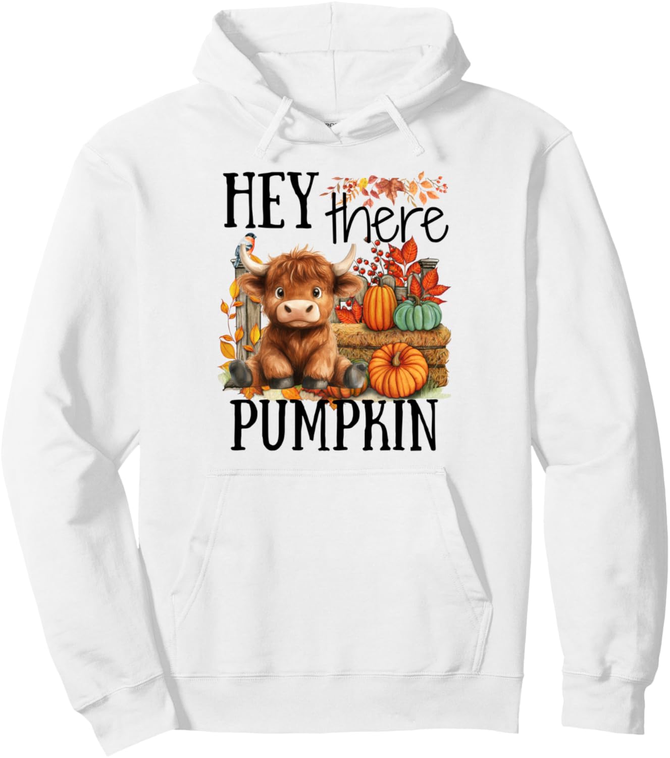 Cute Fall Highland Cow Hey There Pumpkin Autumn Thanksgiving Pullover Hoodie