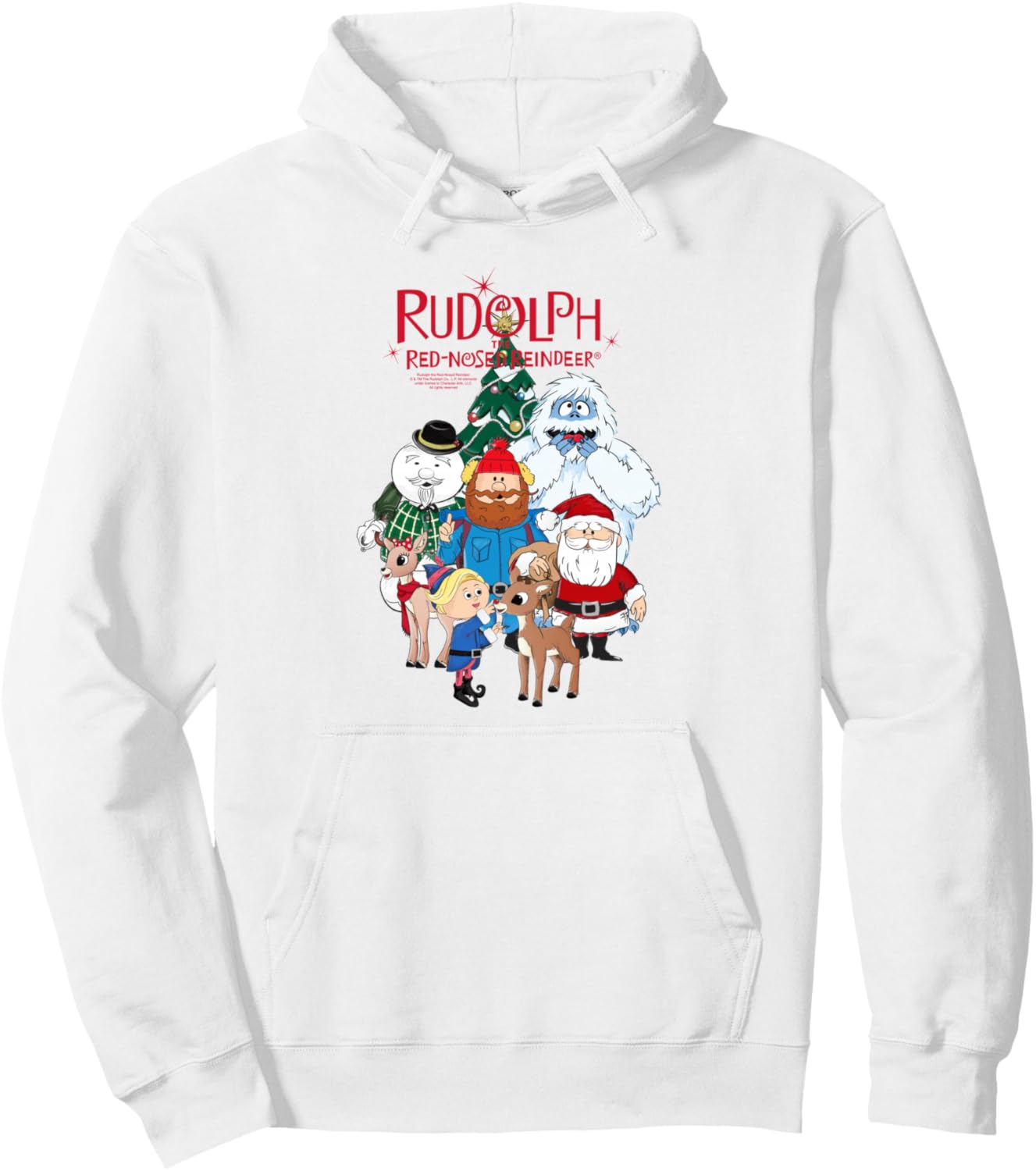Rudolph Characters with Christmas Tree Retro Holiday Pullover Hoodie
