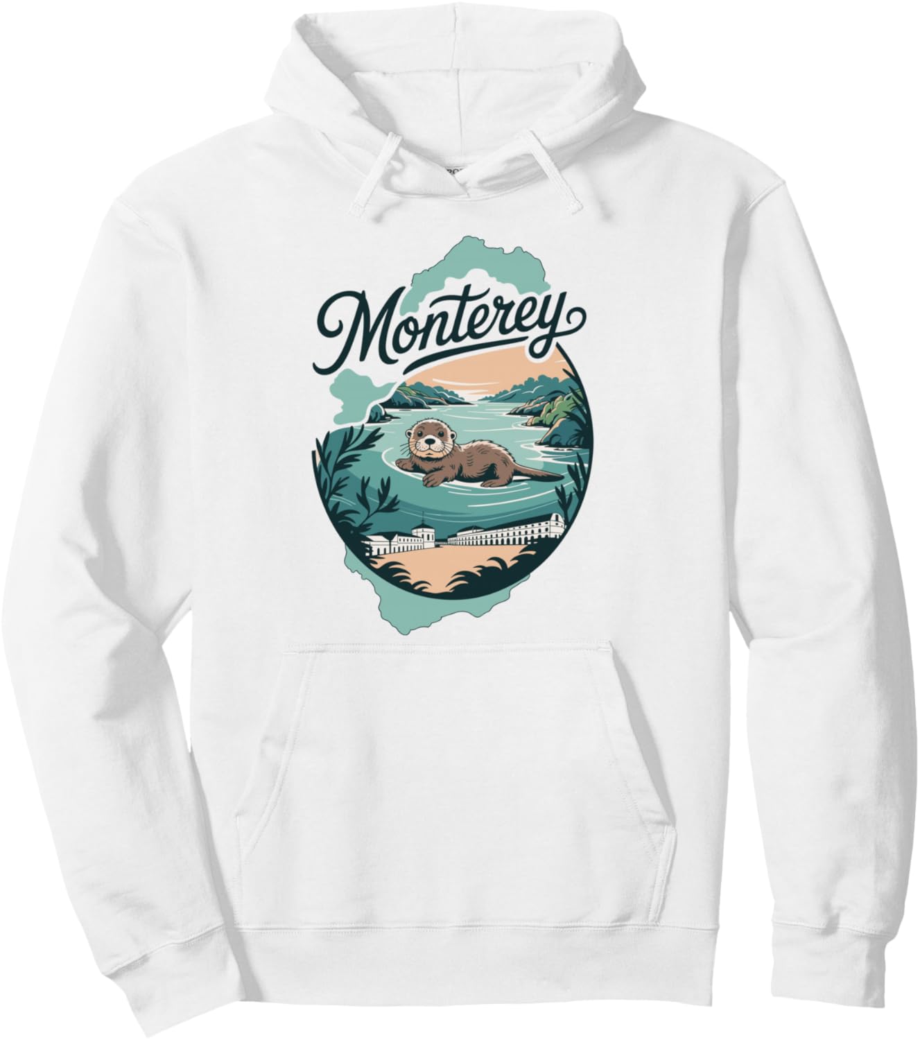 Monterey sea otter ocean view coast retro Pullover Hoodie