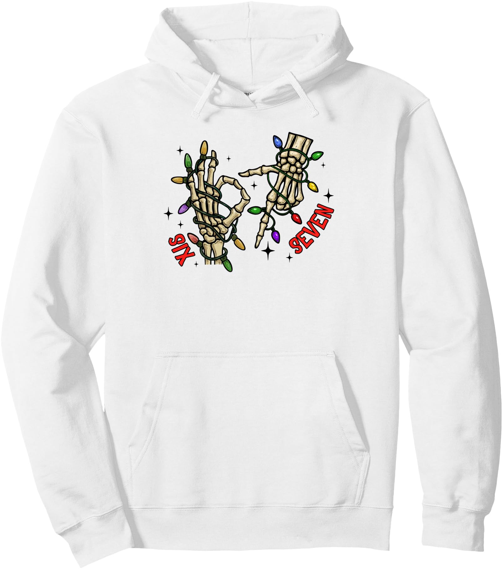 67 Six Seven Meme Funny Skeleton Hand Christmas Lights Pullover Hoodie