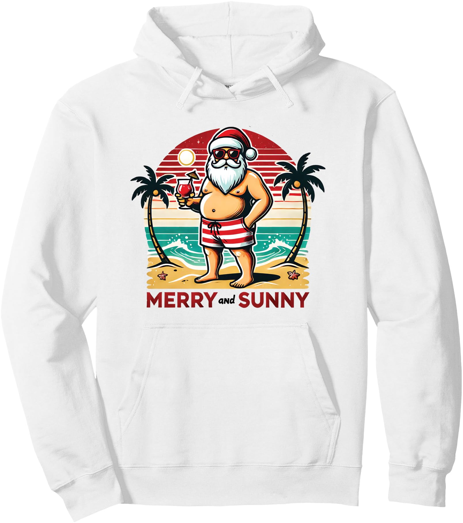 Funny Hawaiian Christmas Beach Santa Retro Sunset Vacation Pullover Hoodie