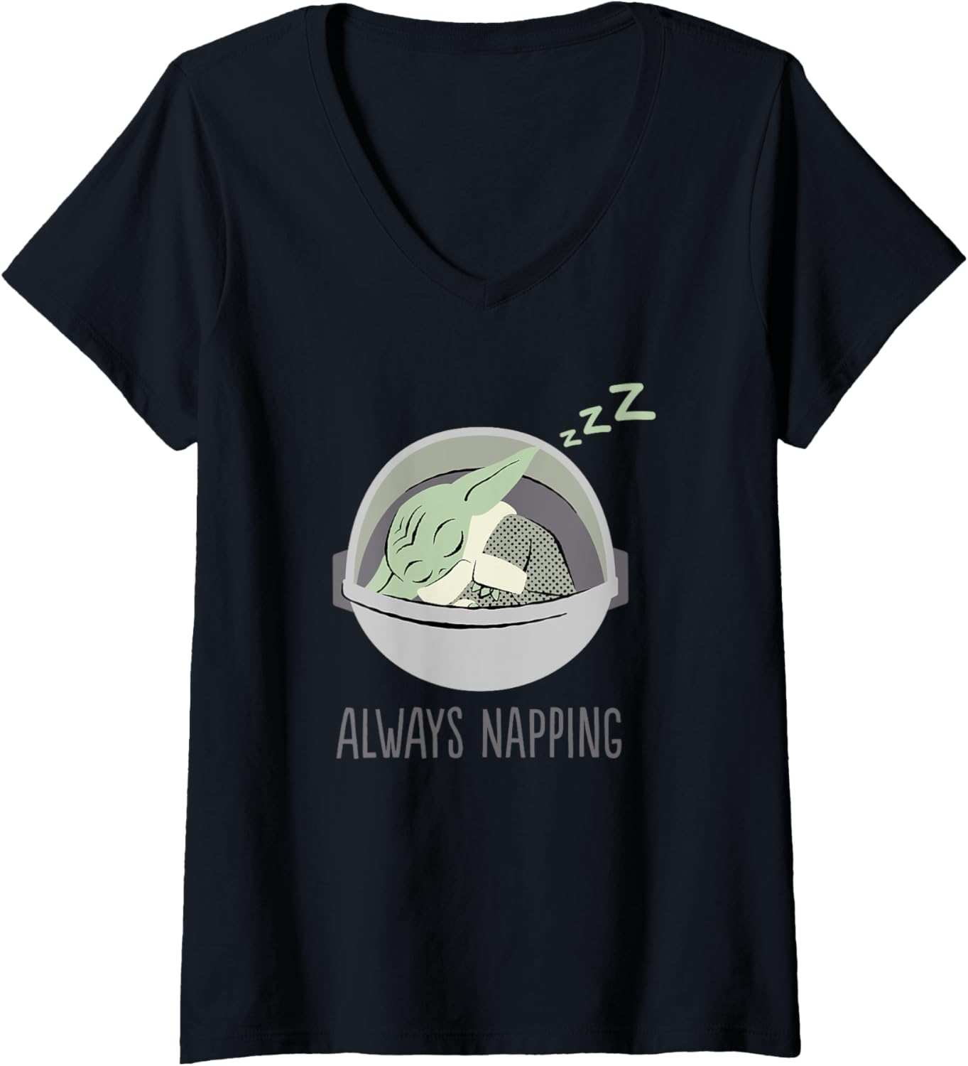 Womens Star Wars The Mandalorian Always Napping Grogu Chibi Disney+ V-Neck