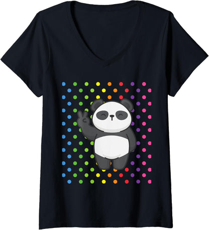 Womens CUTE PANDA Gifts, Kawaii Panda Stuff For Girls, Chibi Panda V-Neck